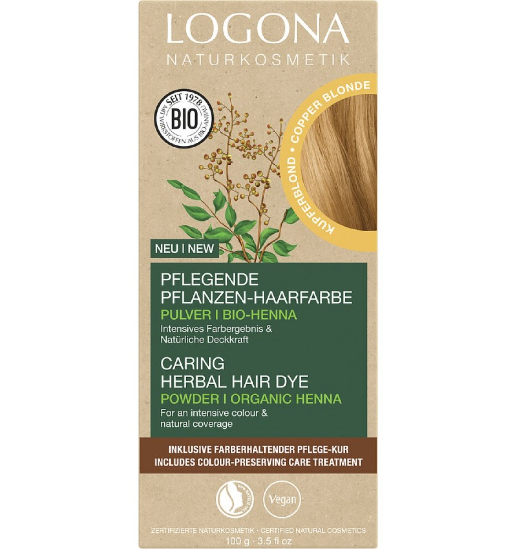 Bio Vopsea de par blond aramiu, 100gr pe baza de henna