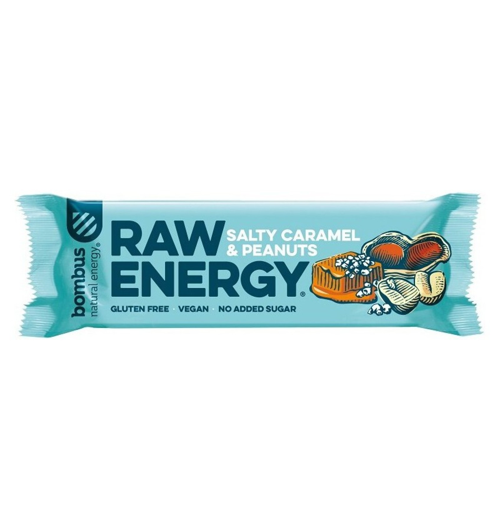 Baton energizant Raw Energy cu caramel sarat si arahide, 50 g Bombus