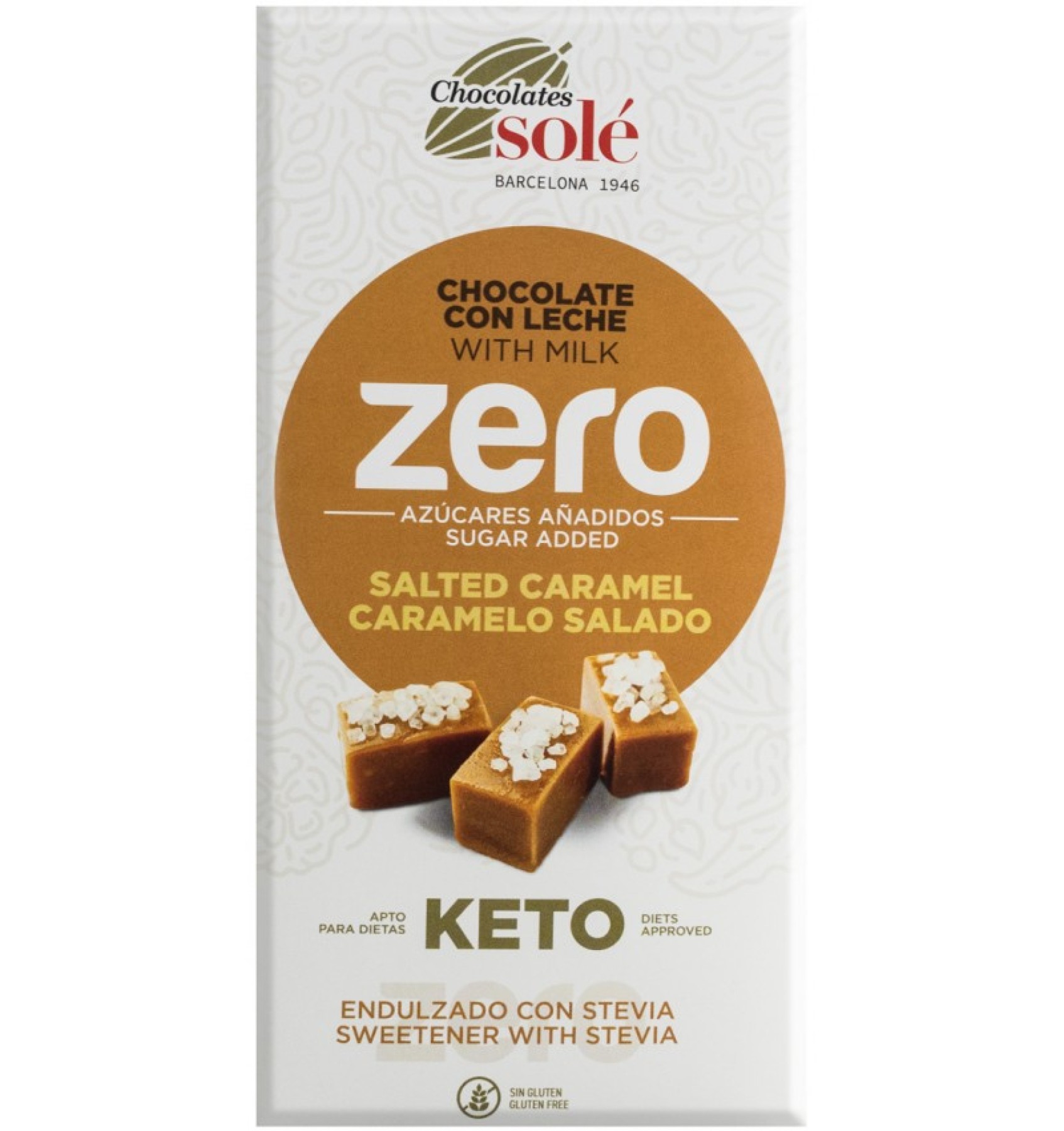 Ciocolata cu lapte si caramel sarat, îndulcita cu stevie, 100 g Chocolates Sole