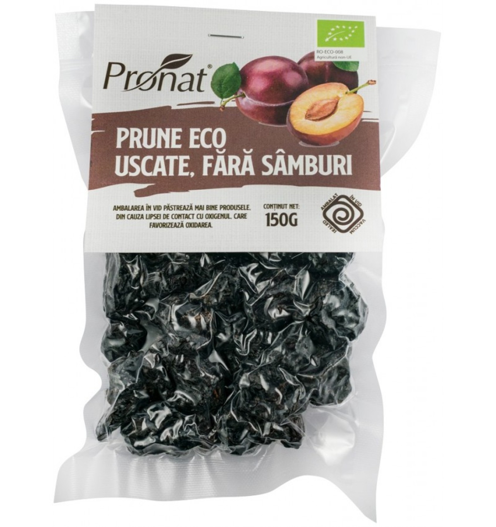 Prune Bio uscate, fara samburi, 150 g