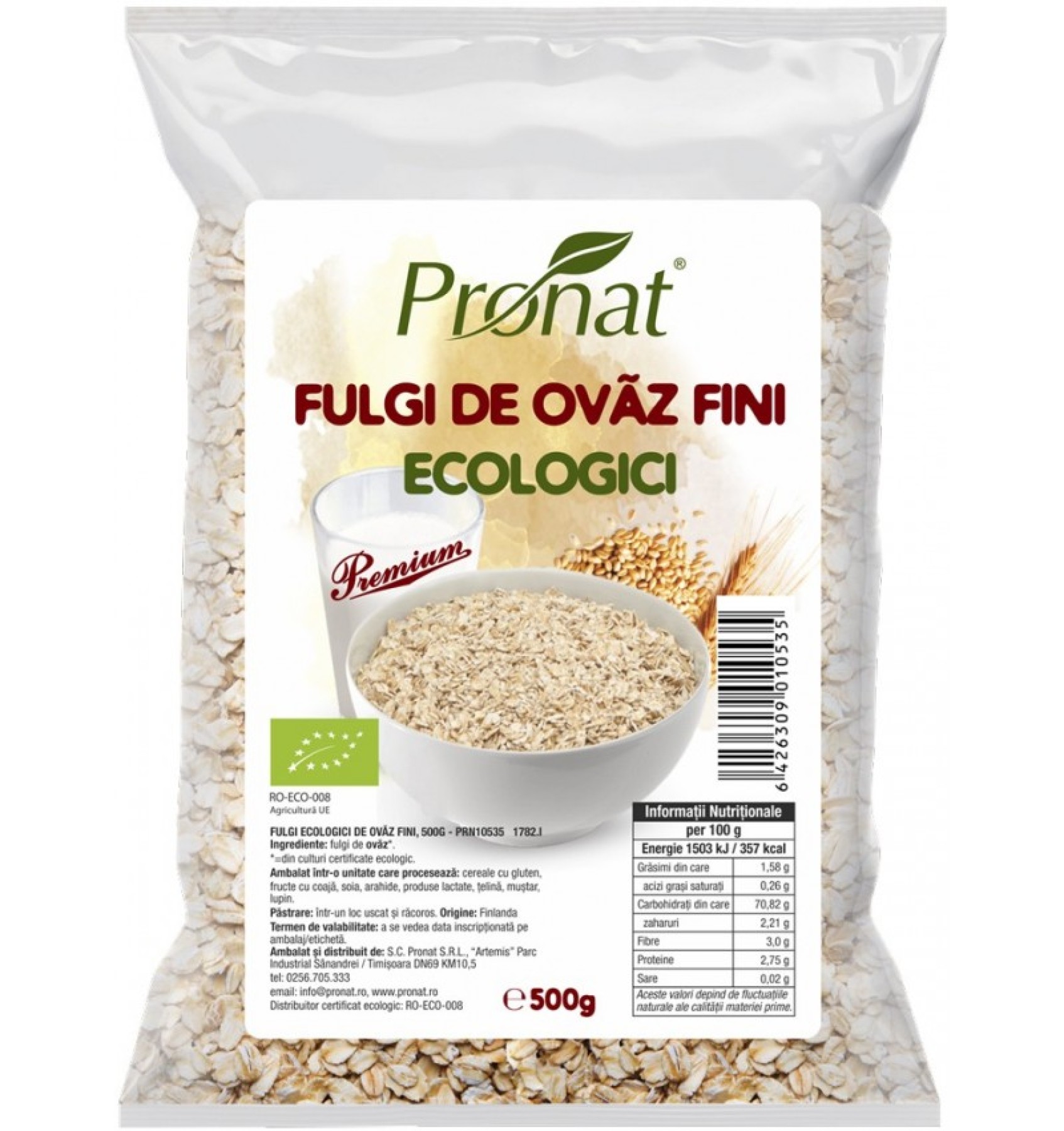 Fulgi bio de ovaz fini, 500 g