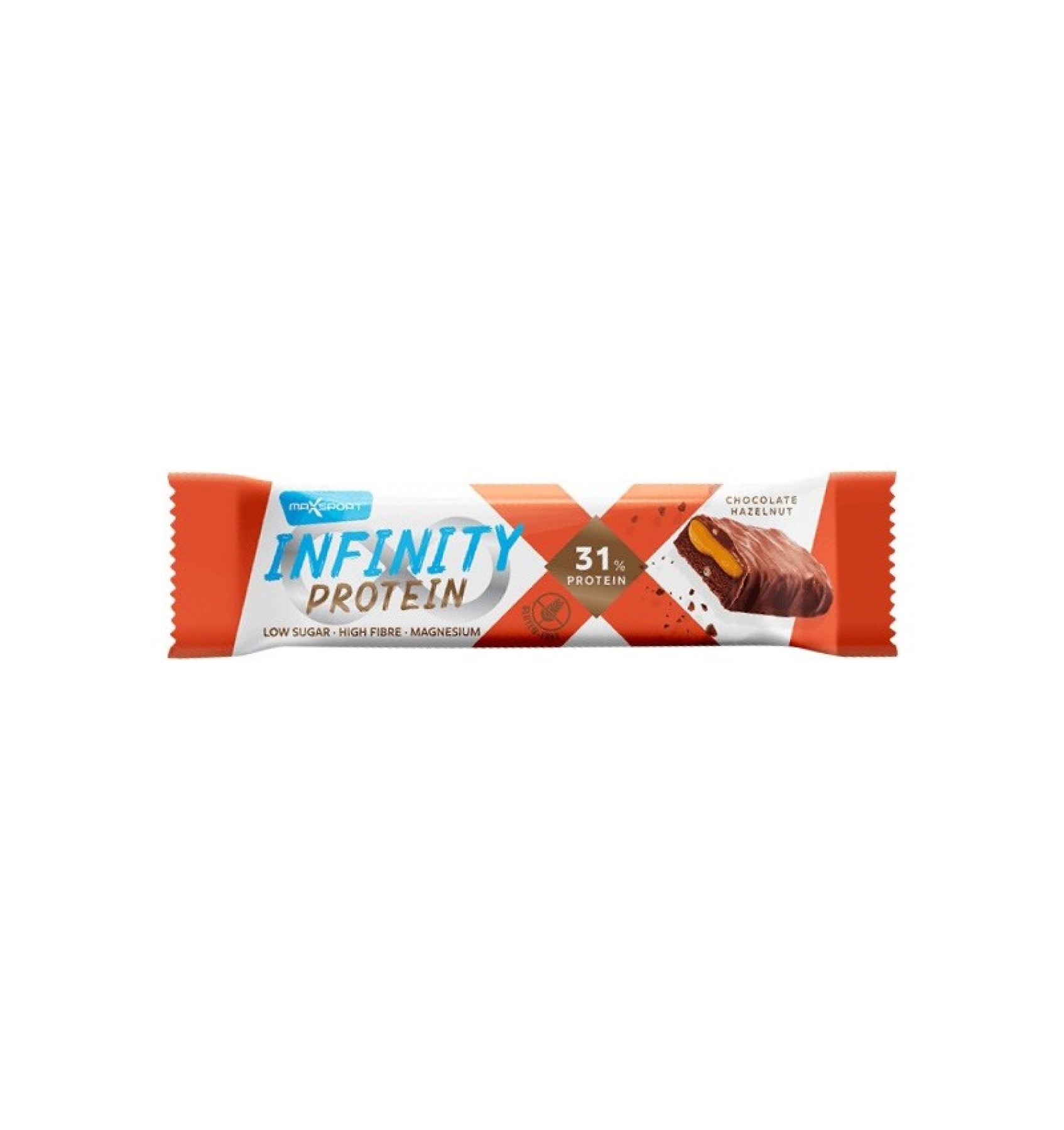 BATON PROTEIC INFINITY PROTEIN CU CIOCOLATA SI ALUNE DE PADURE, 55G MAX SPORT