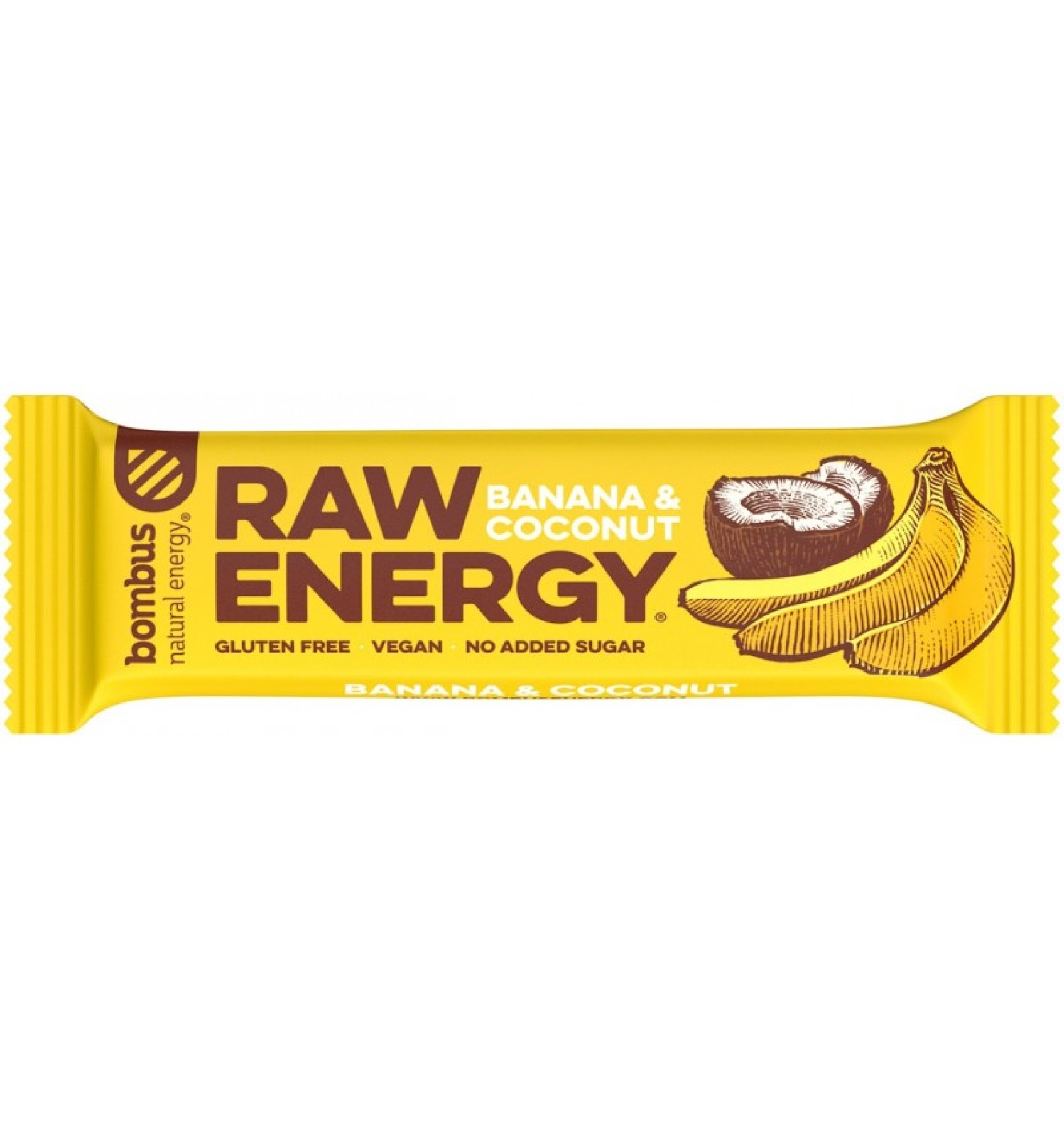 BATON PROTEIC RAW ENERGY CU BANANE SI NUCA DE COCOS, 50G BOMBUS