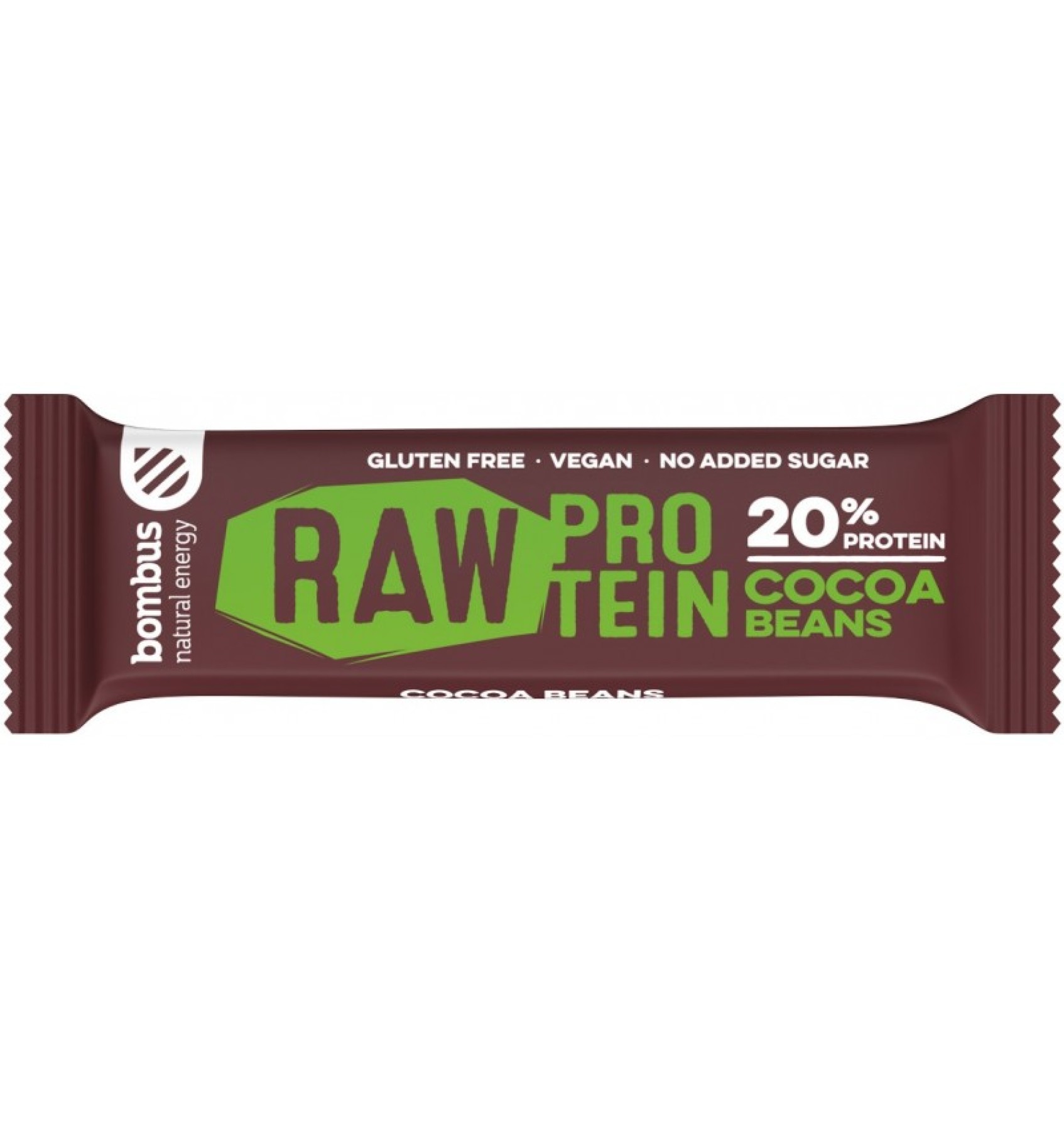 BATON PROTEIC CU BOABE DE CACAO, 20% PROTEINE, 50G BOMBUS