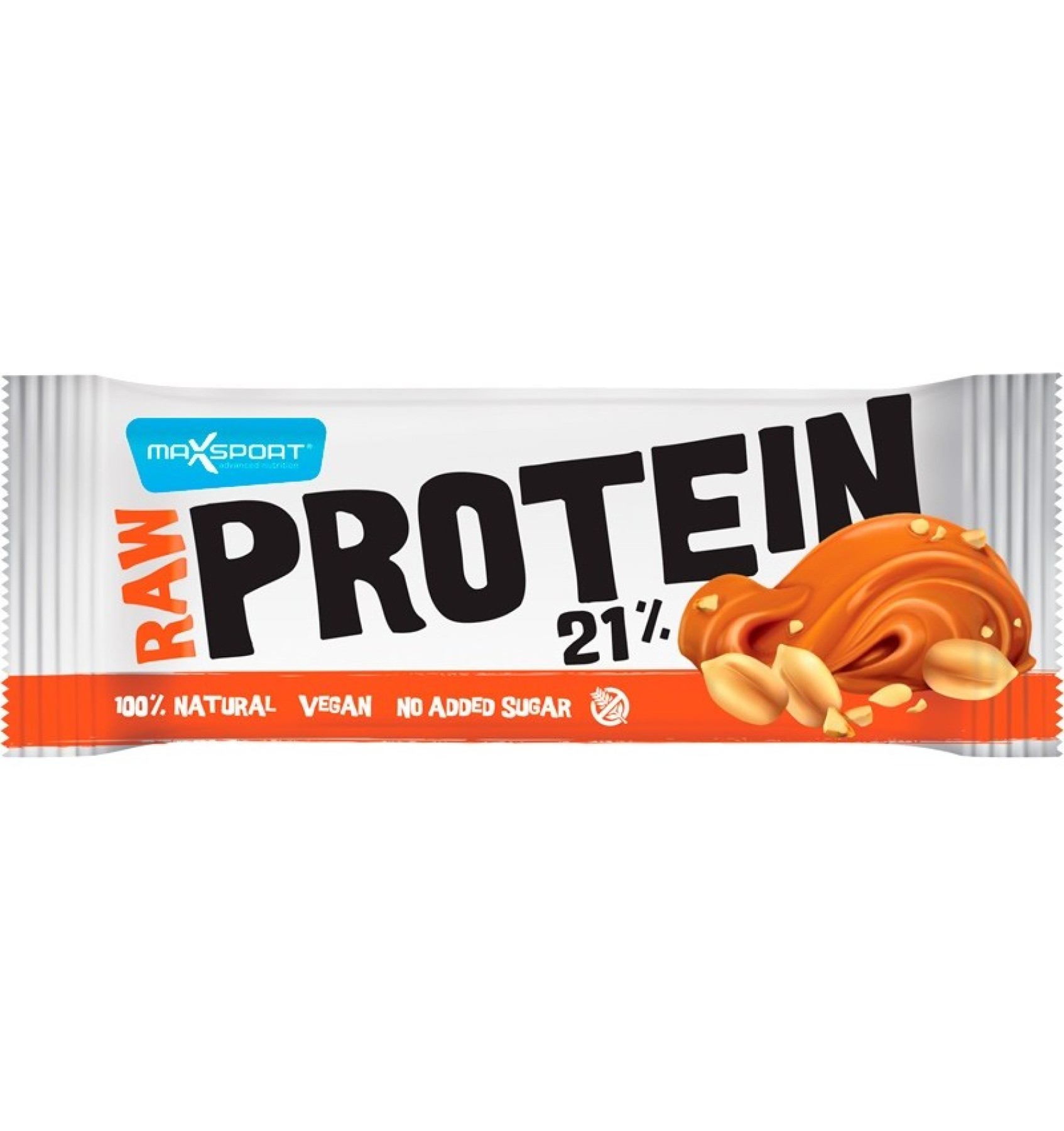 RAW PROTEIN 21% BATON PROTEIC CU ALUNE SI SARE VULCANICA, 50G MAX SPORT