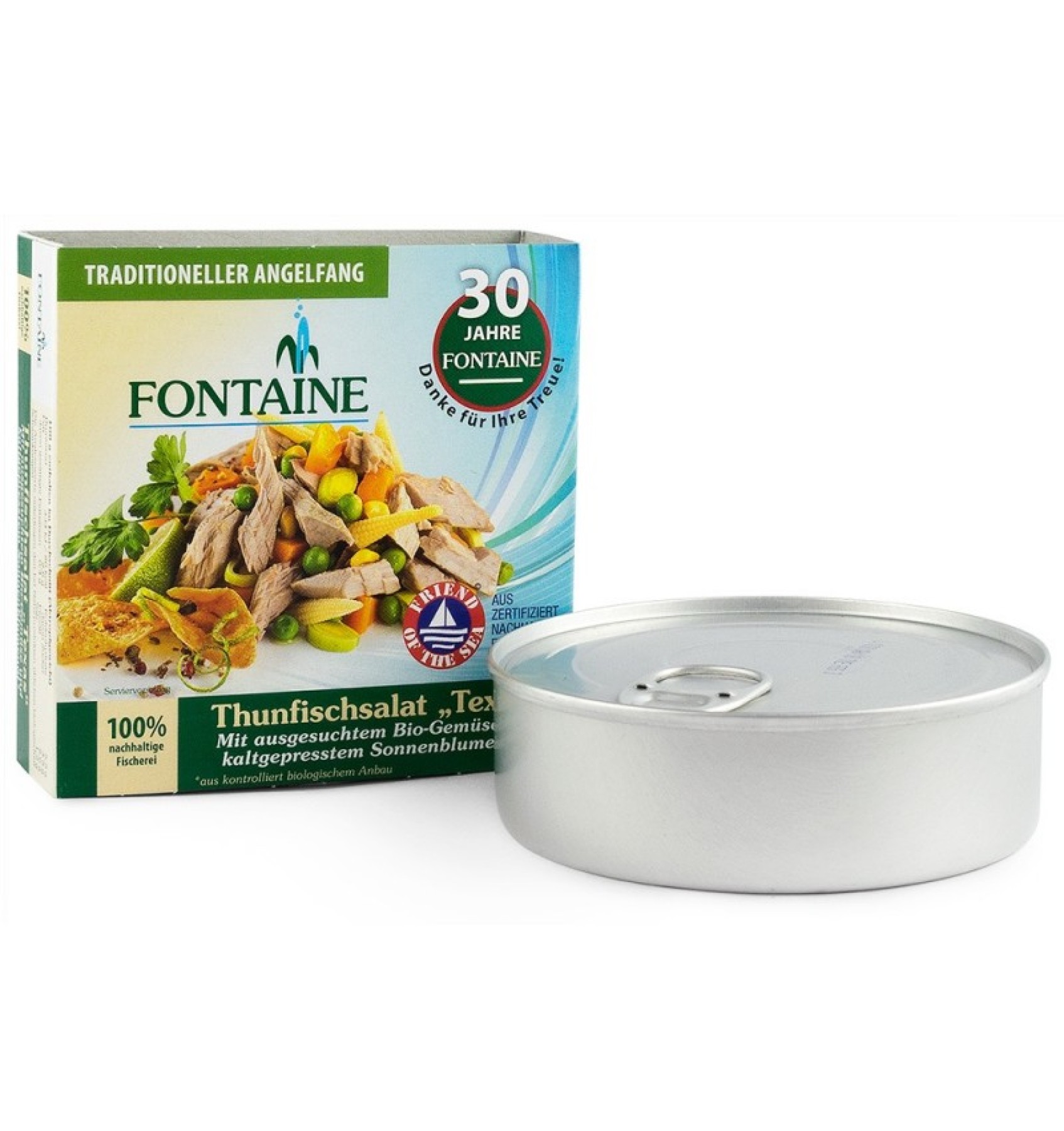 Salata de ton Texas cu legume bio si ulei de floarea soarelui presat la rece, 200g Fontaine