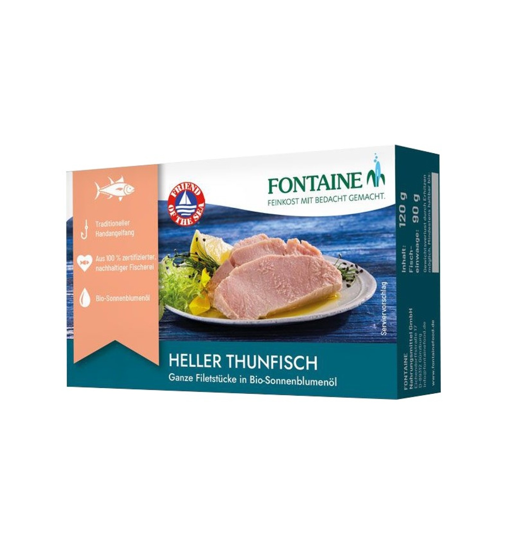 FILE DE TON, BUCATI INTREGI IN ULEI DE FLOAREA SOARELUI BIO, 120G FONTAINE