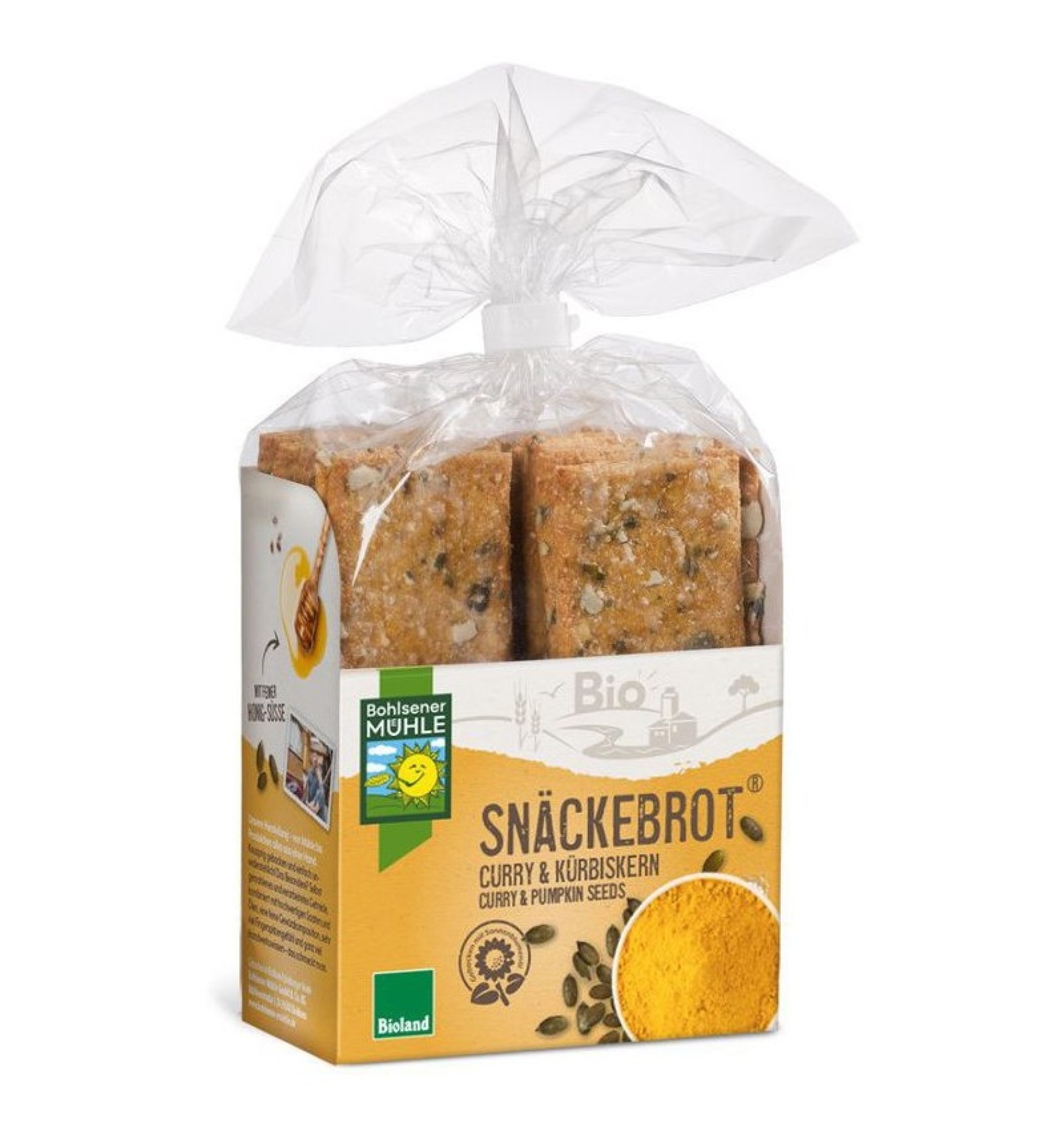 Paine Bio crocanta cu seminte de dovleac si curry, 200g Bohlsener Muhle