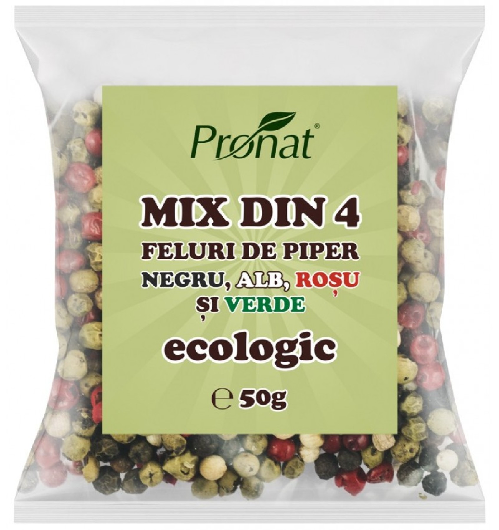 Mix din 4 feluri de piper BIO negru, alb, rosu si verde, 50 g