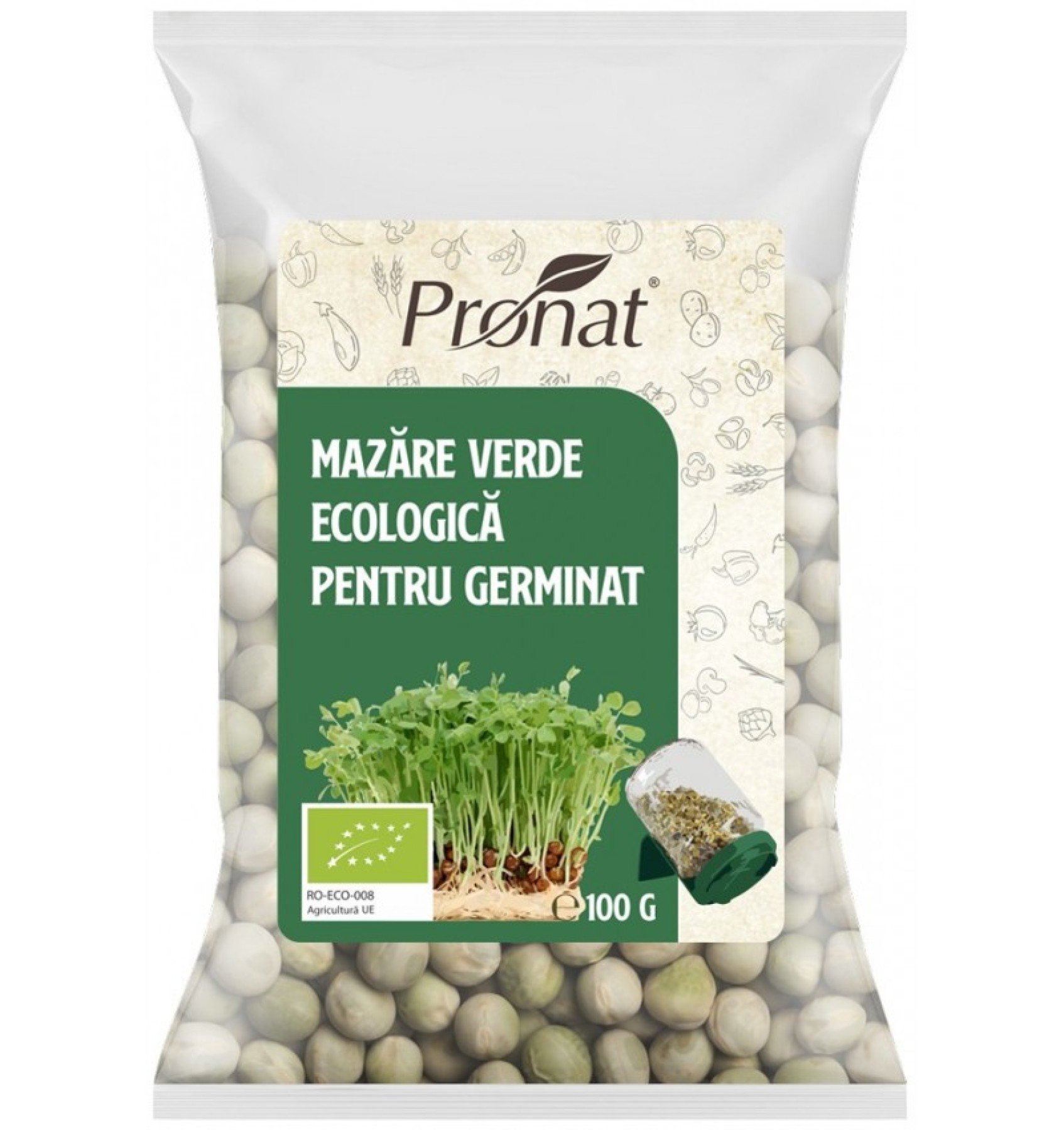 Mazare verde bio pentru germinat, 100g