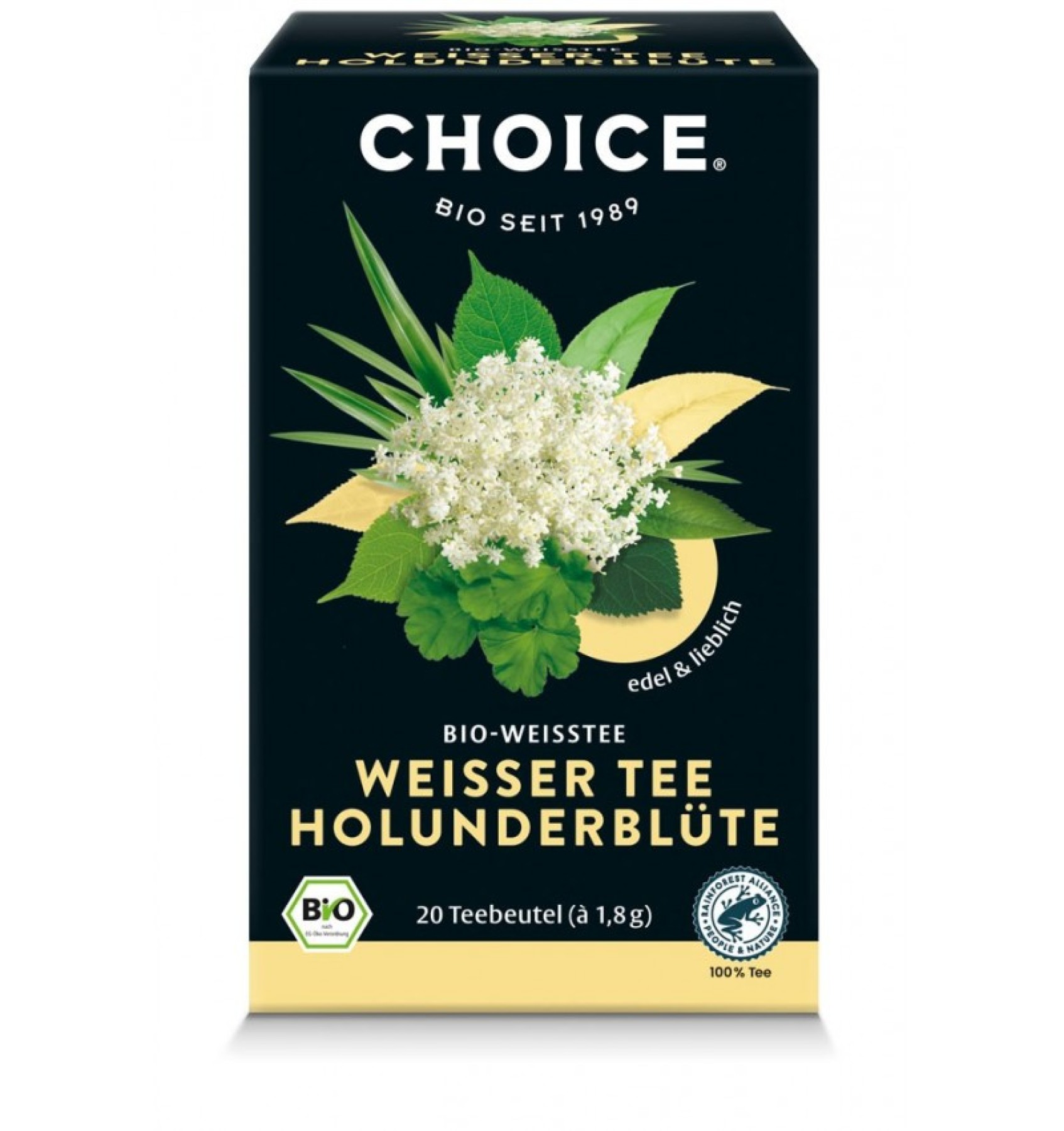 Ceai alb bio cu flori de soc, 20 pliculete a 1,8 g / 36,0 g Choice®