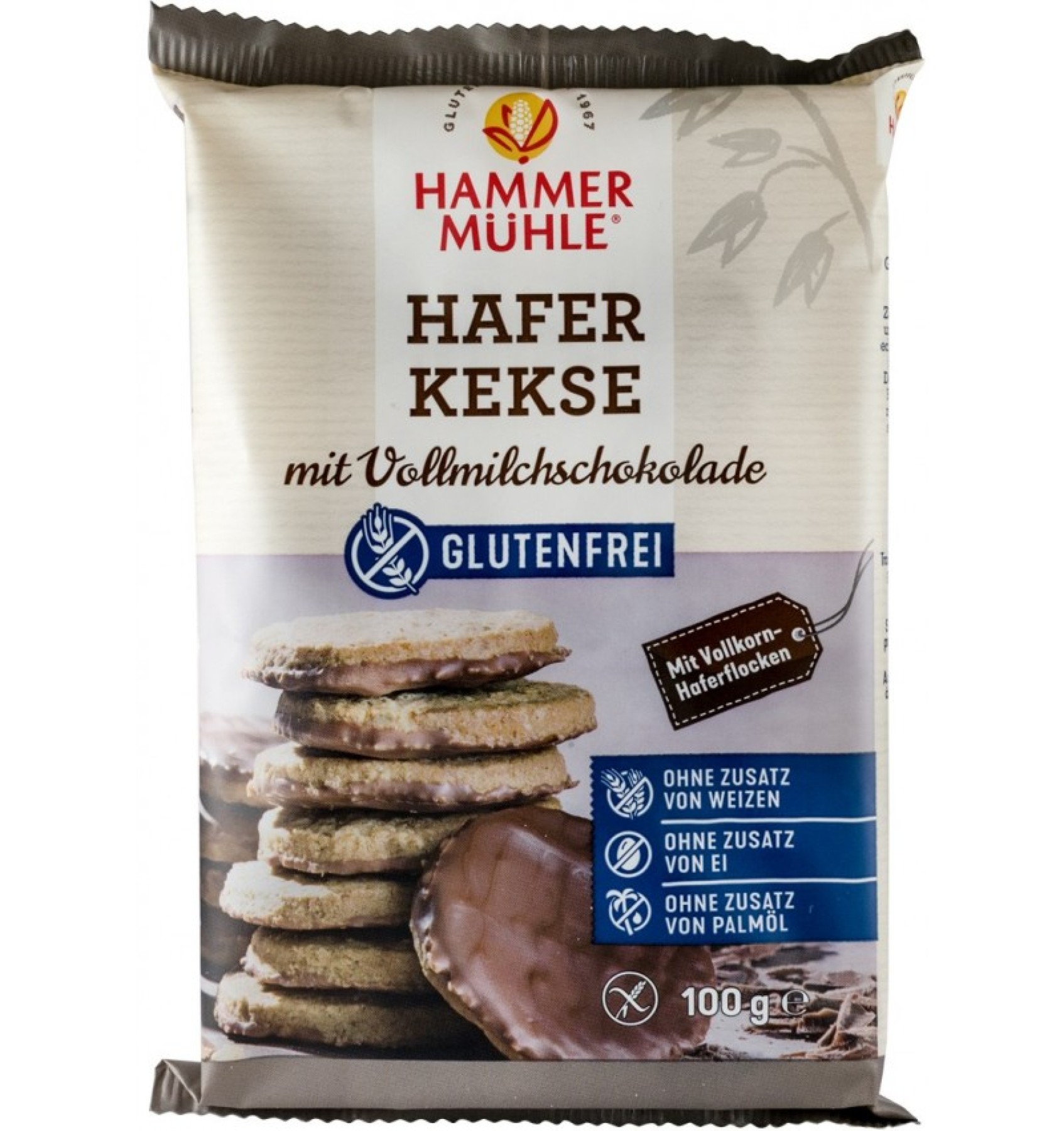 FURSECURI DIN OVAZ FARA GLUTEN, CU CIOCOLATA CU LAPTE, 100G HAMMER MUHLE