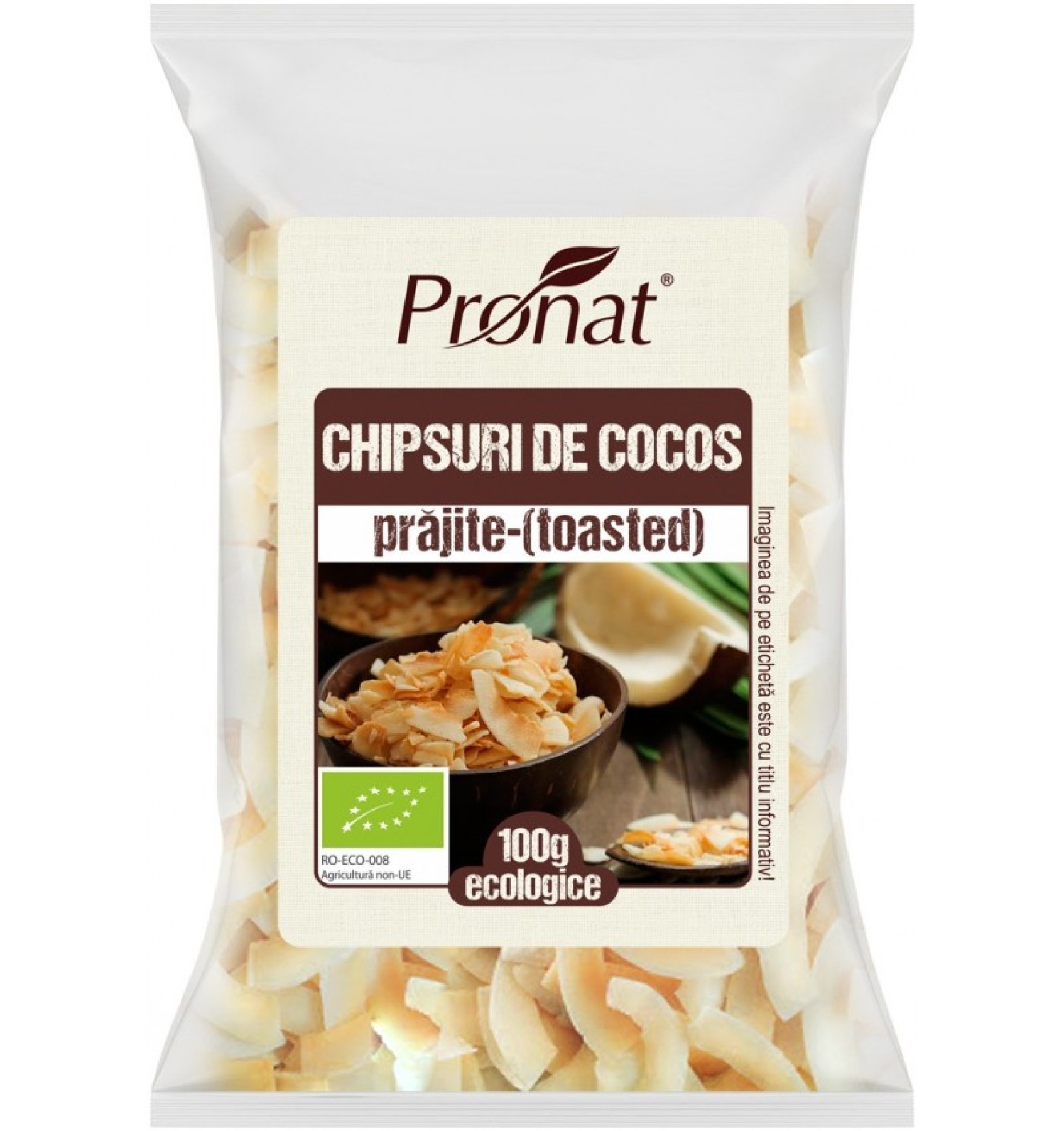 Chipsuri BIO din nuca de cocos, prajite (toasted), 100 g