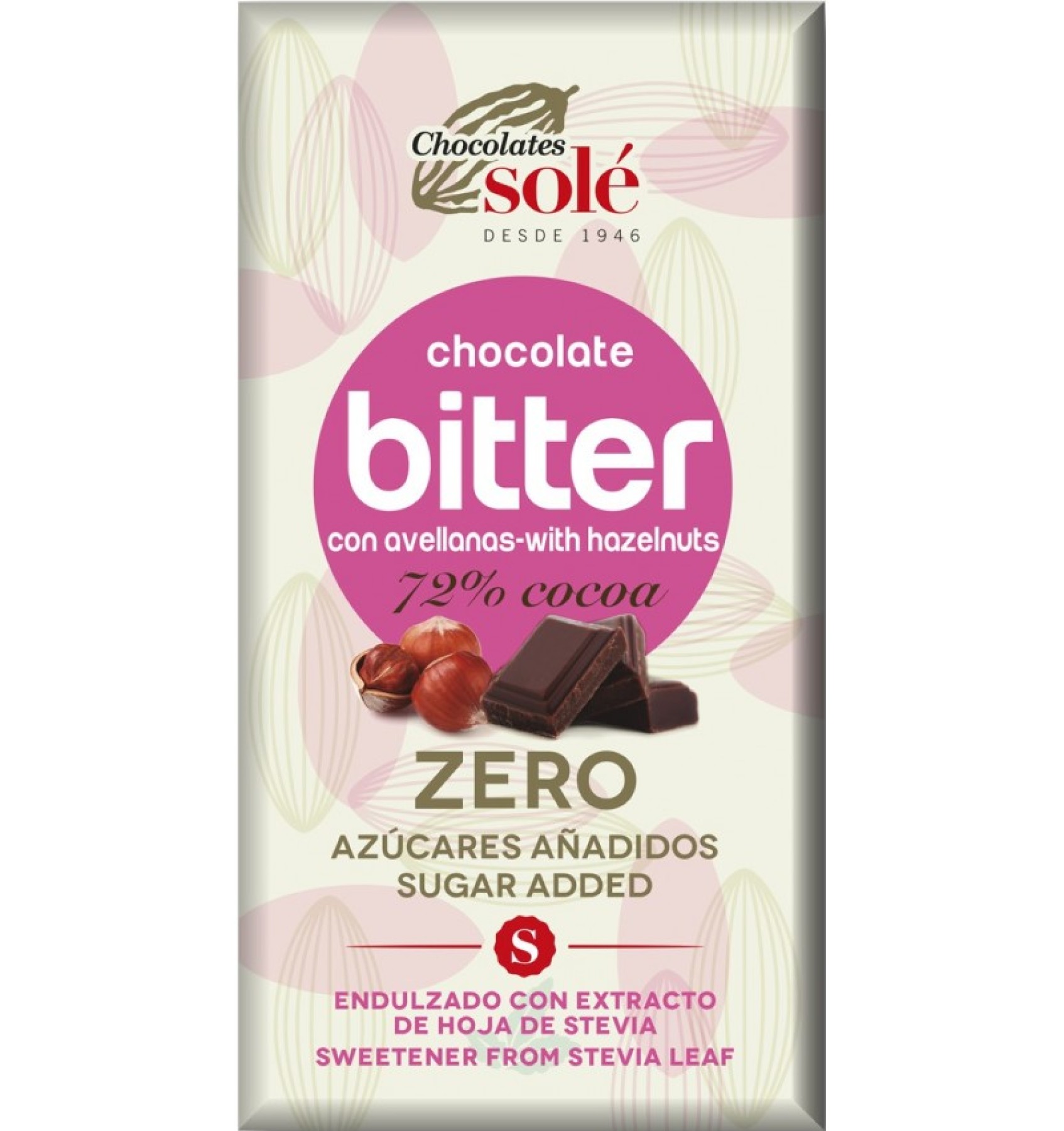 Ciocolata neagra cu alune de padure cu stevie, minim 72% cacao, 100g Chocolates Sole