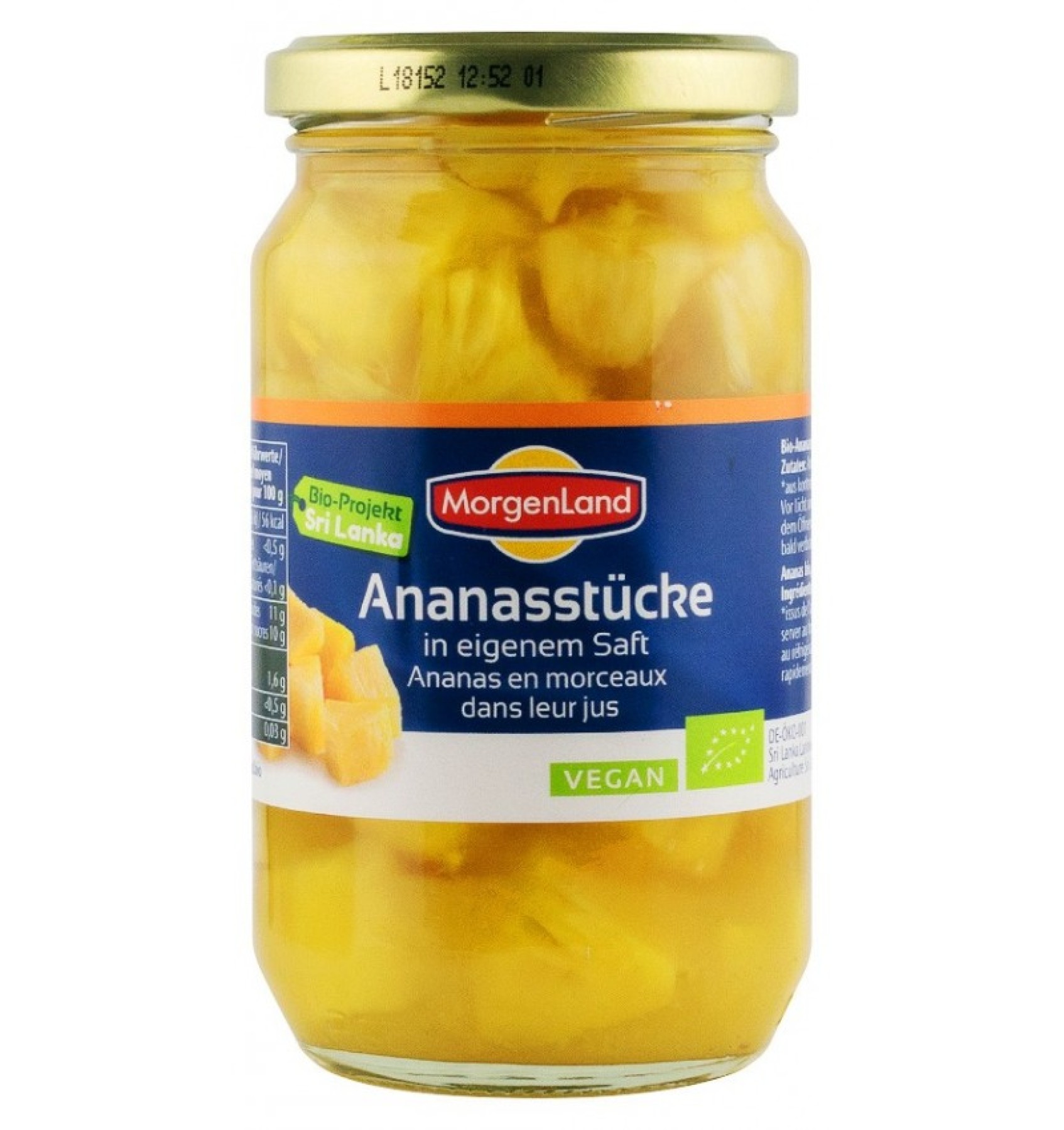 Ananas BIO bucati in suc propriu, 350 g MORGENLAND