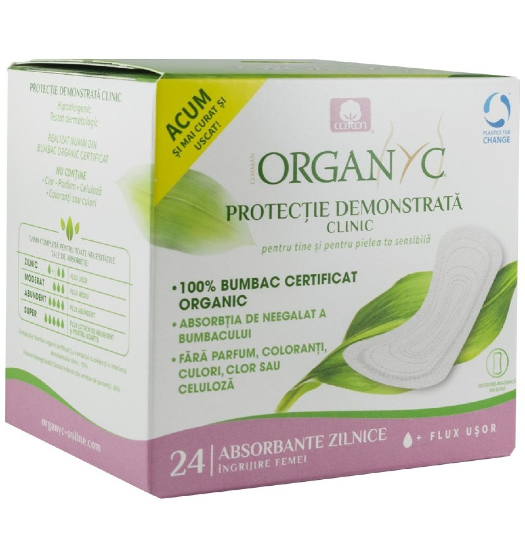 Absorbante zilnice subtiri din bumbac organic ambalate individual 24 buc. Organyc