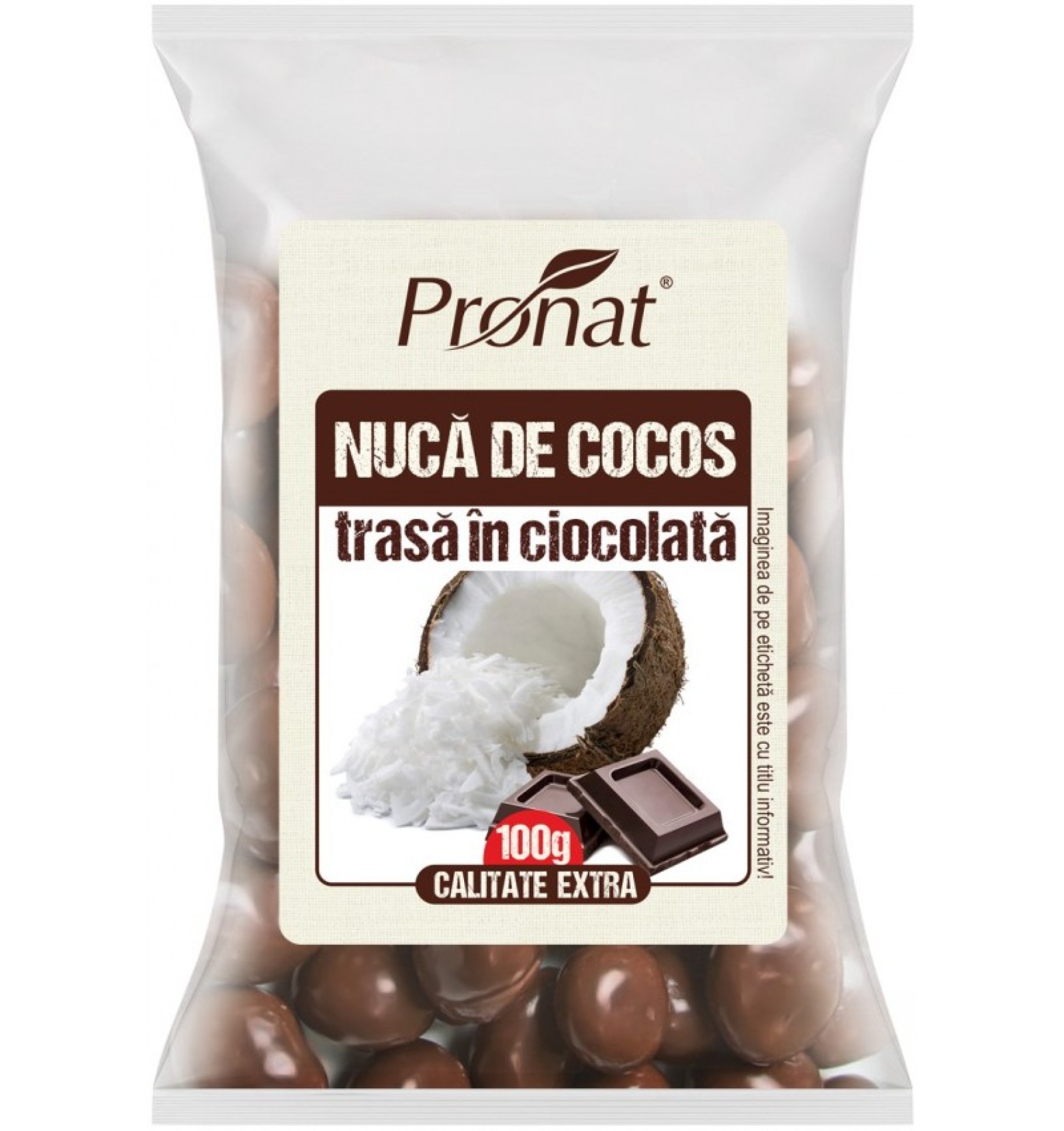 Nuca de cocos trasa in ciocolata, 100g
