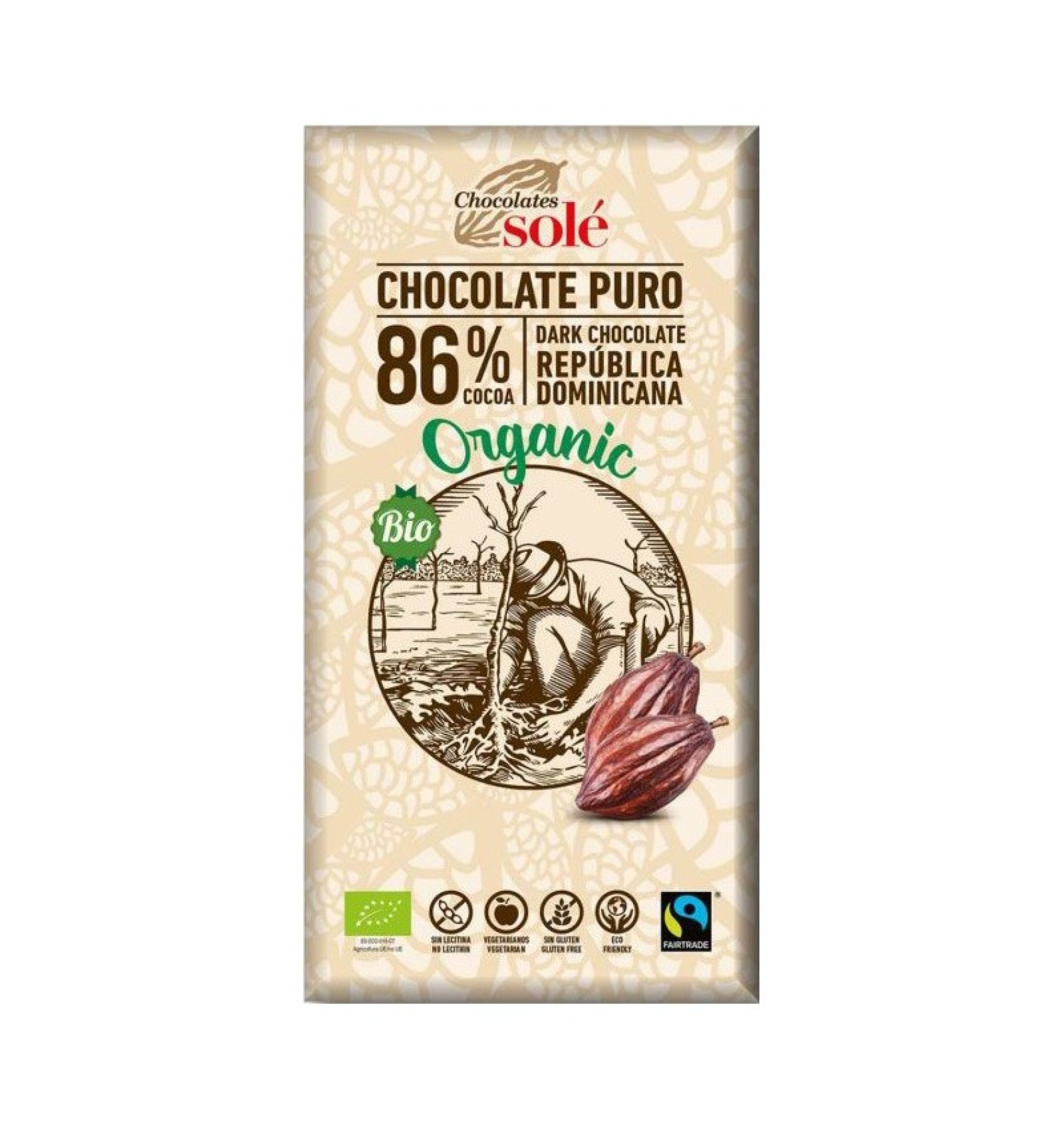 Ciocolata neagra BIO 86% cacao, 100gr Chocolates Sole