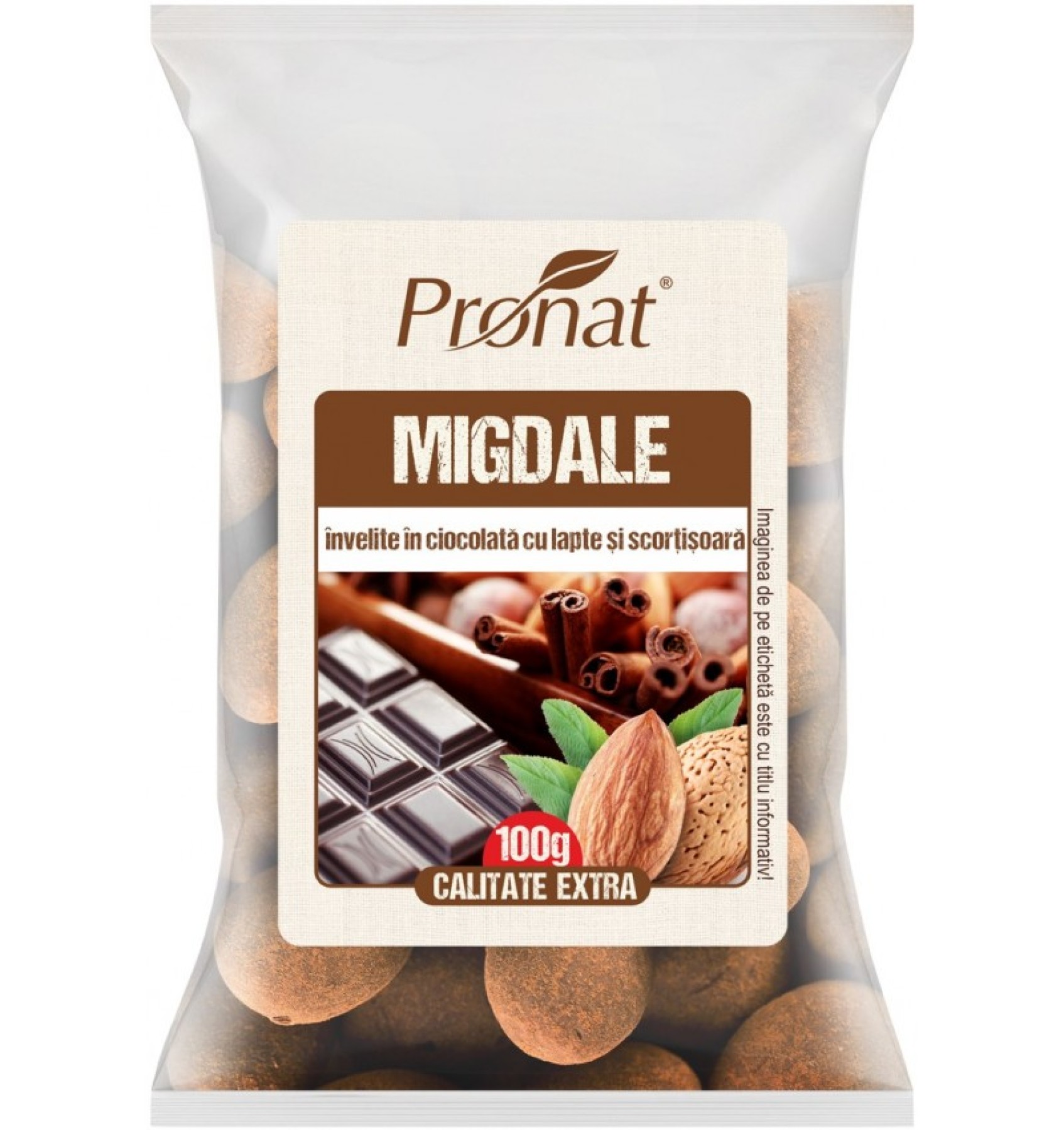 Migdale invelite in ciocolata cu lapte si scortisoara, 100g