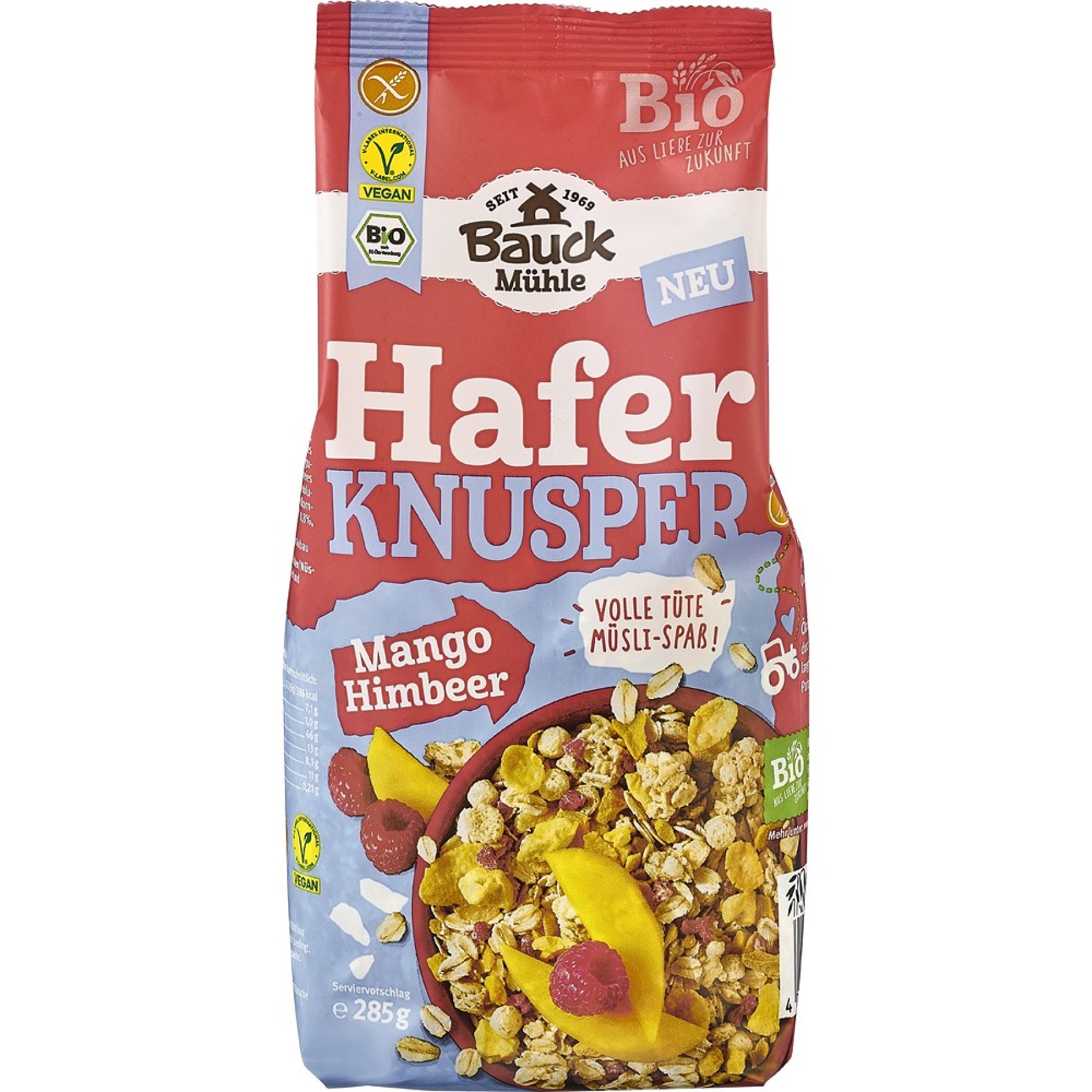 Musli bio crocant cu ovaz mango si zmeura fara gluten - 285 g