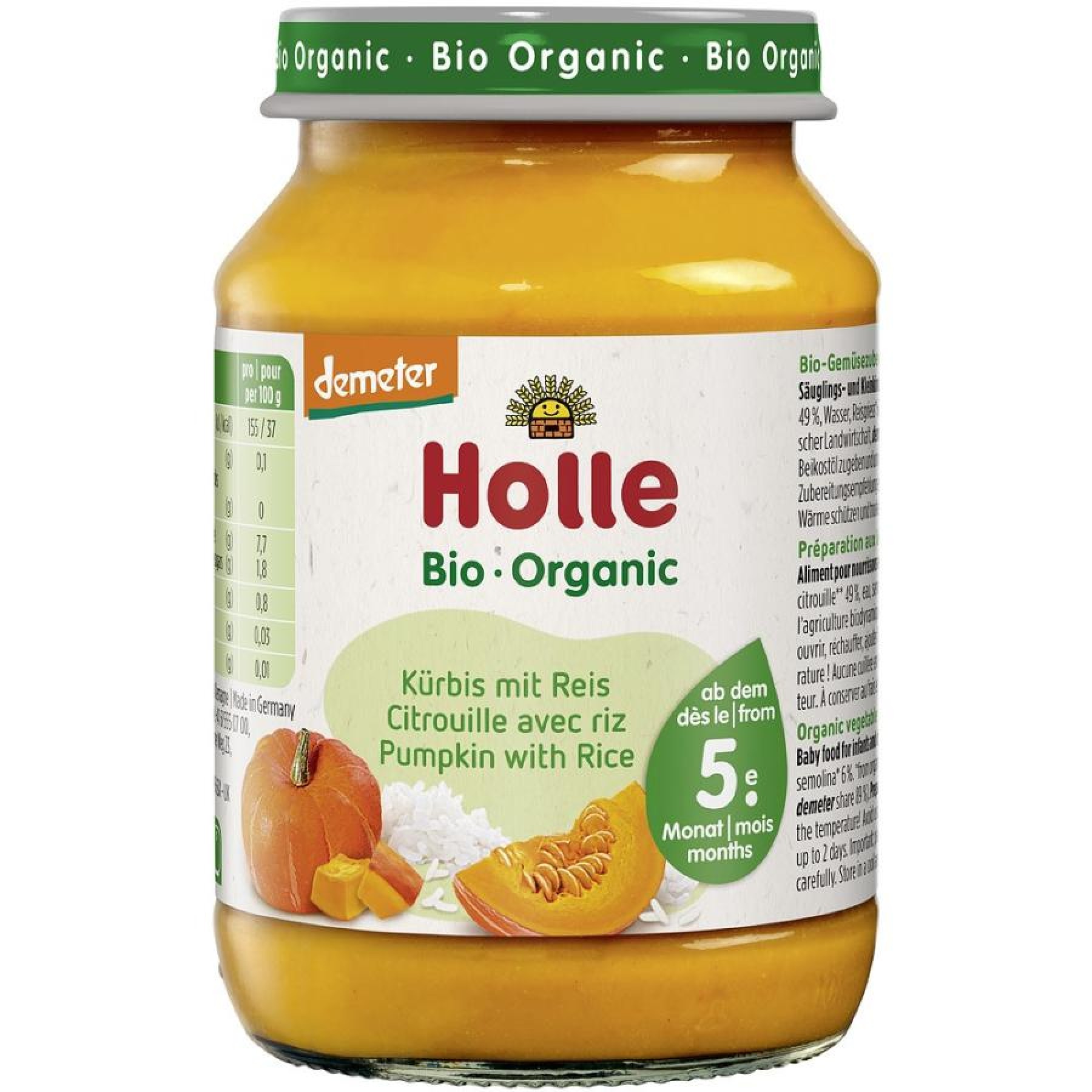 Piure bio din dovleac cu orez pentru copii fara gluten 5 luni - 190 g