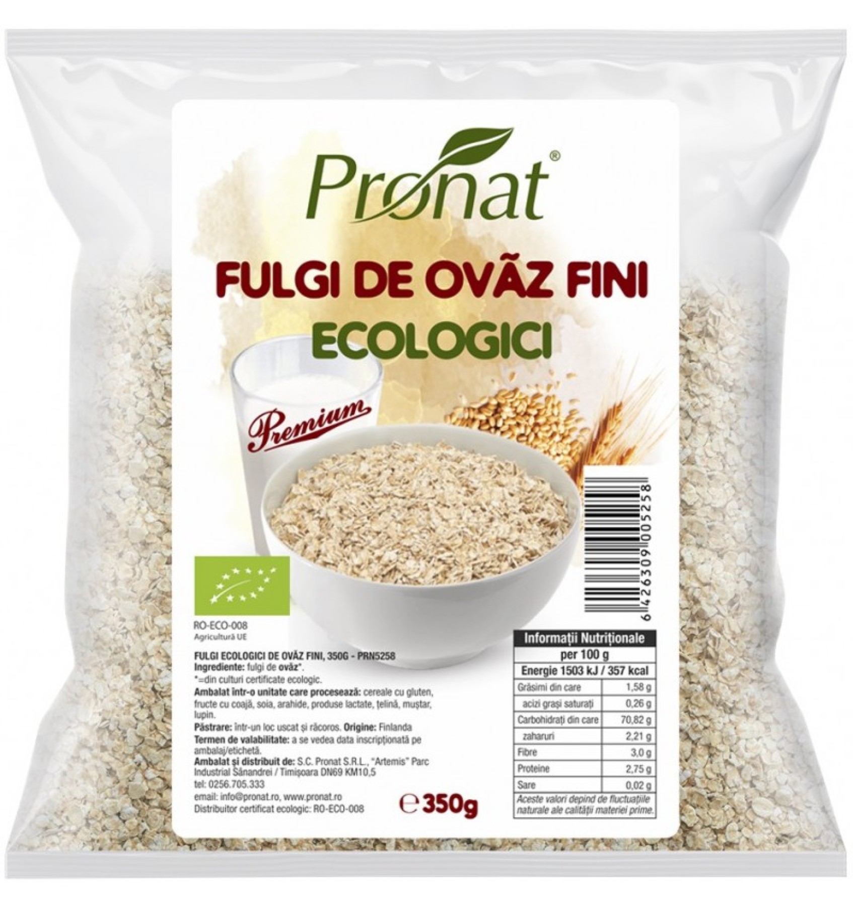 Fulgi Bio de ovaz fini, 350 g