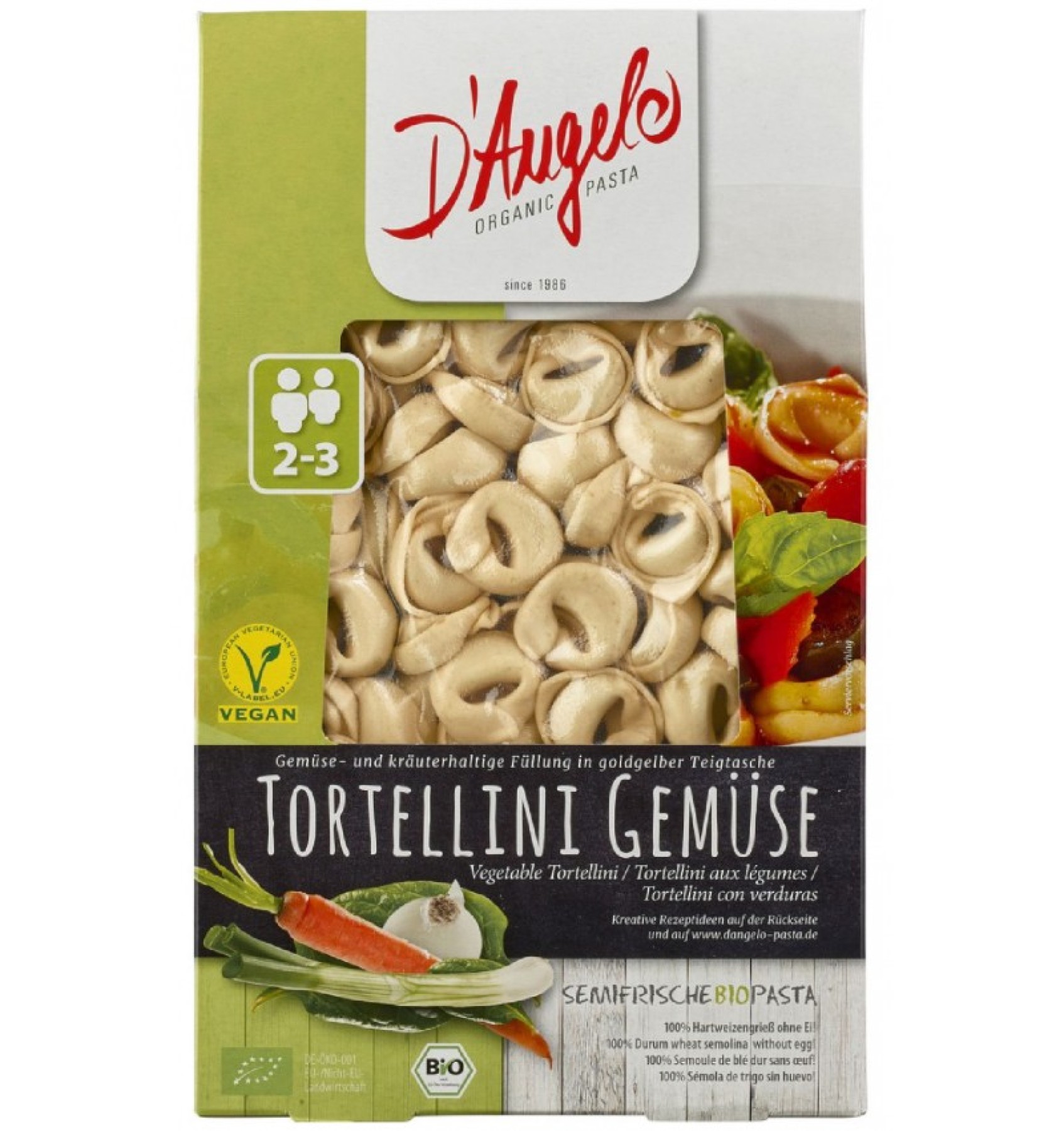 Cappelletti bio cu legume, 250g D\\\'Angelo Pasta
