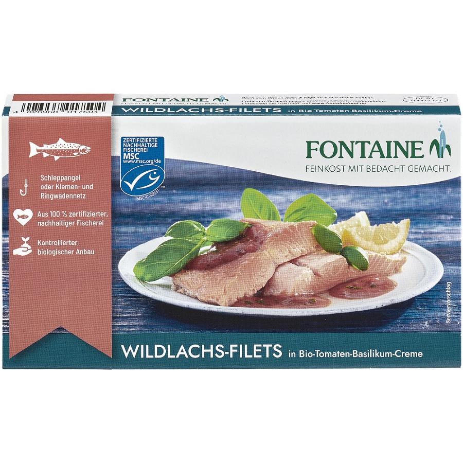 File de somon salbatic in sos de rosii bio si sos de busuioc, 200g Fontaine