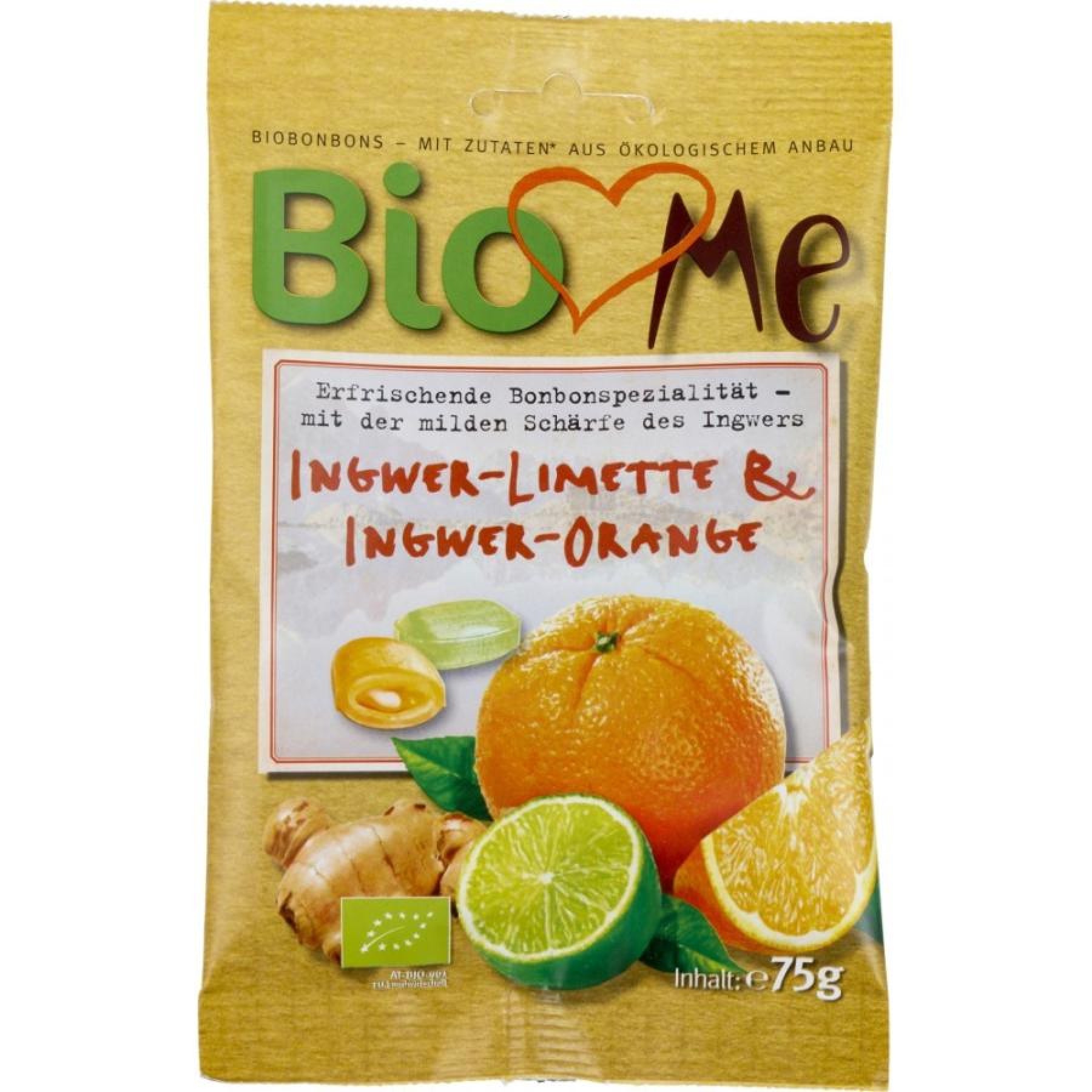 Bomboane bio cu ghimbir-lime si ghimbir-portocala - 75 g