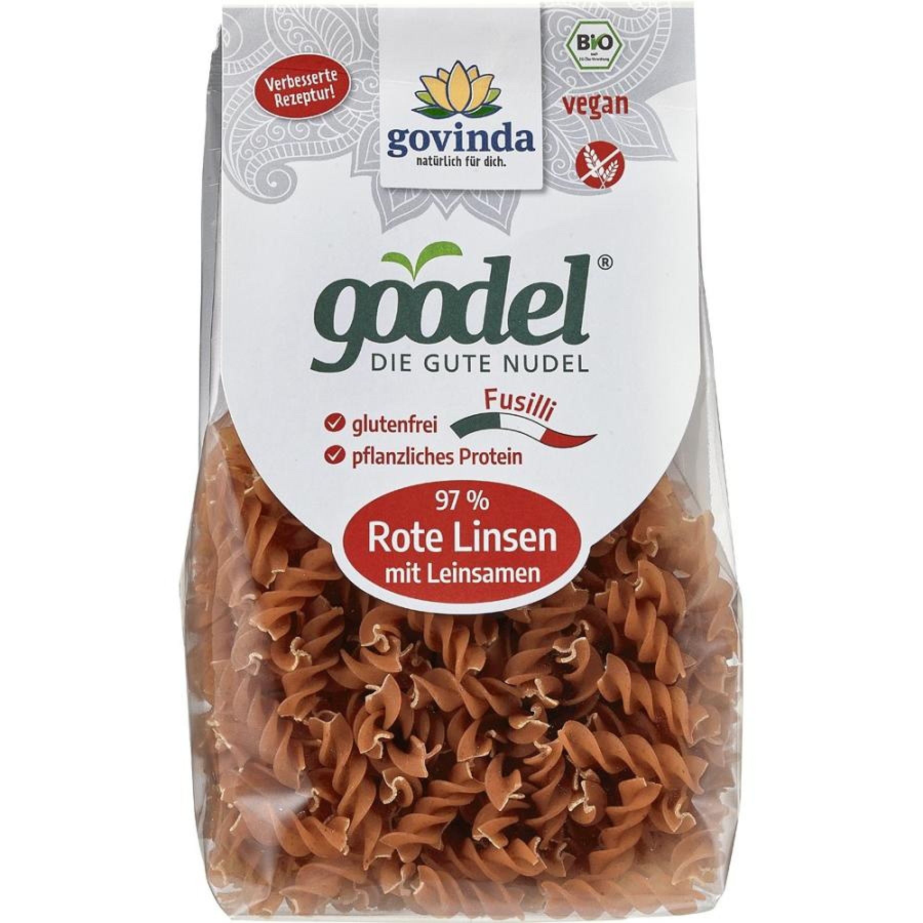 Fusilli bio din linte rosie fara gluten - 250 g