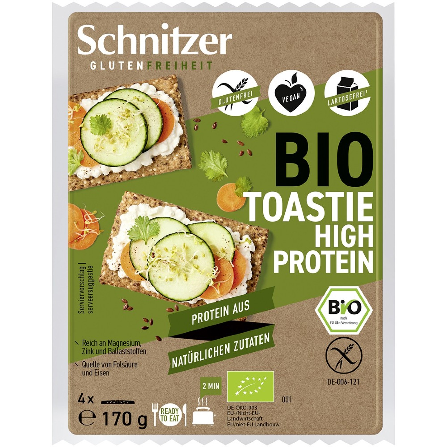 Paine bio toast bogata in proteina 4 felii fara gluten - 170 g