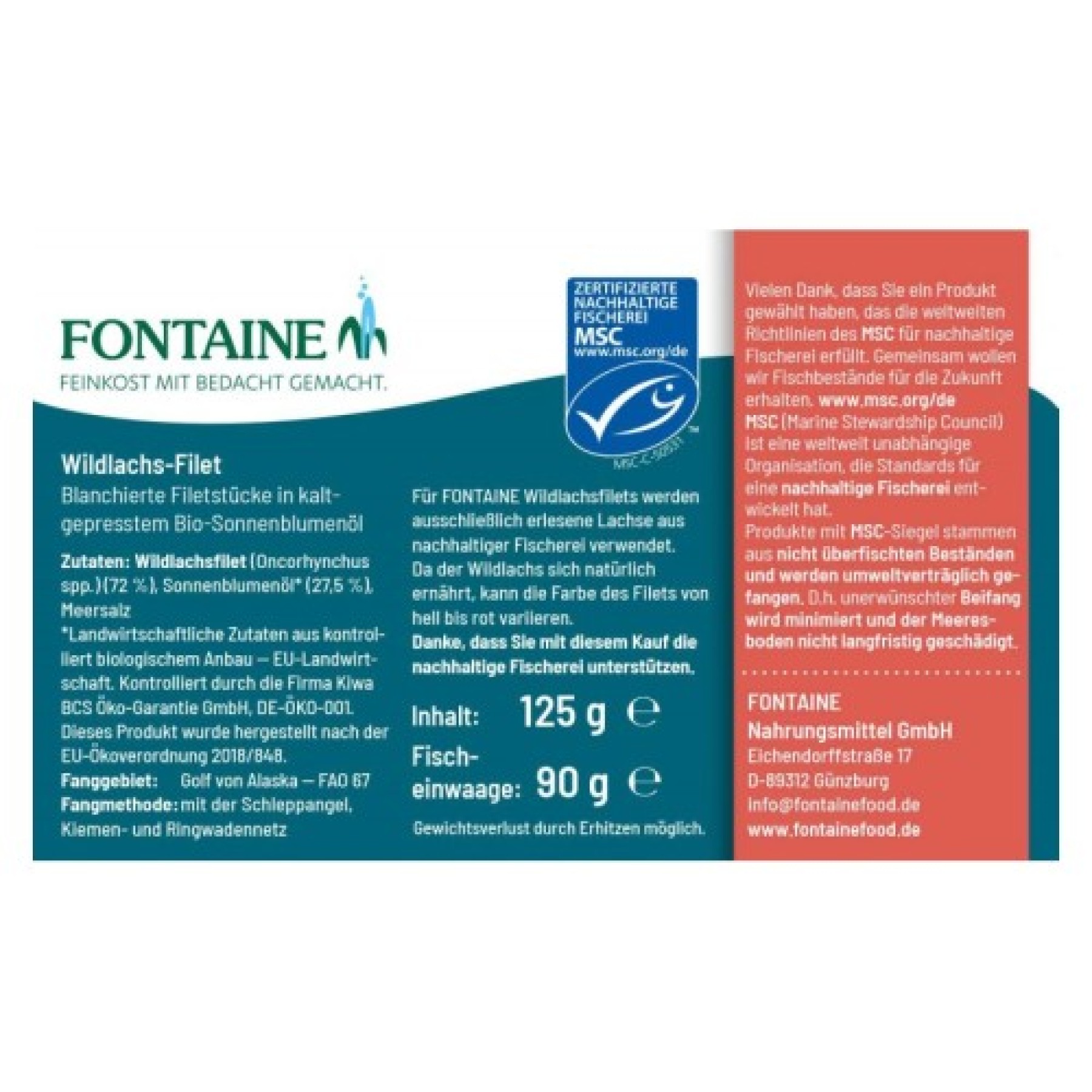 File de somon salbatic in slei eco de floarea soarelui, 120g/90g