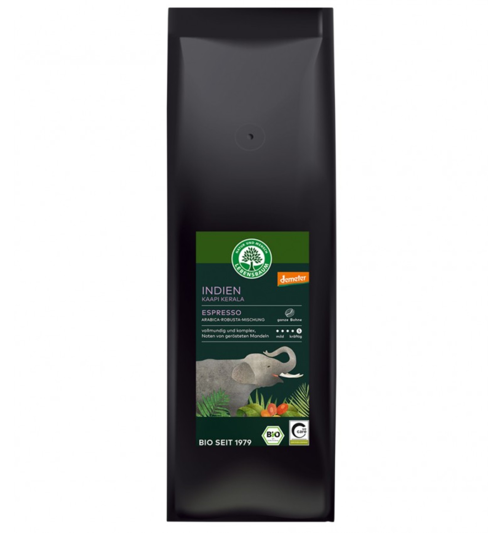 Cafea bio boabe, expresso Kaapi Kerala - Selectie Arabica si Robusta, 1000 g LEBENSBAUM