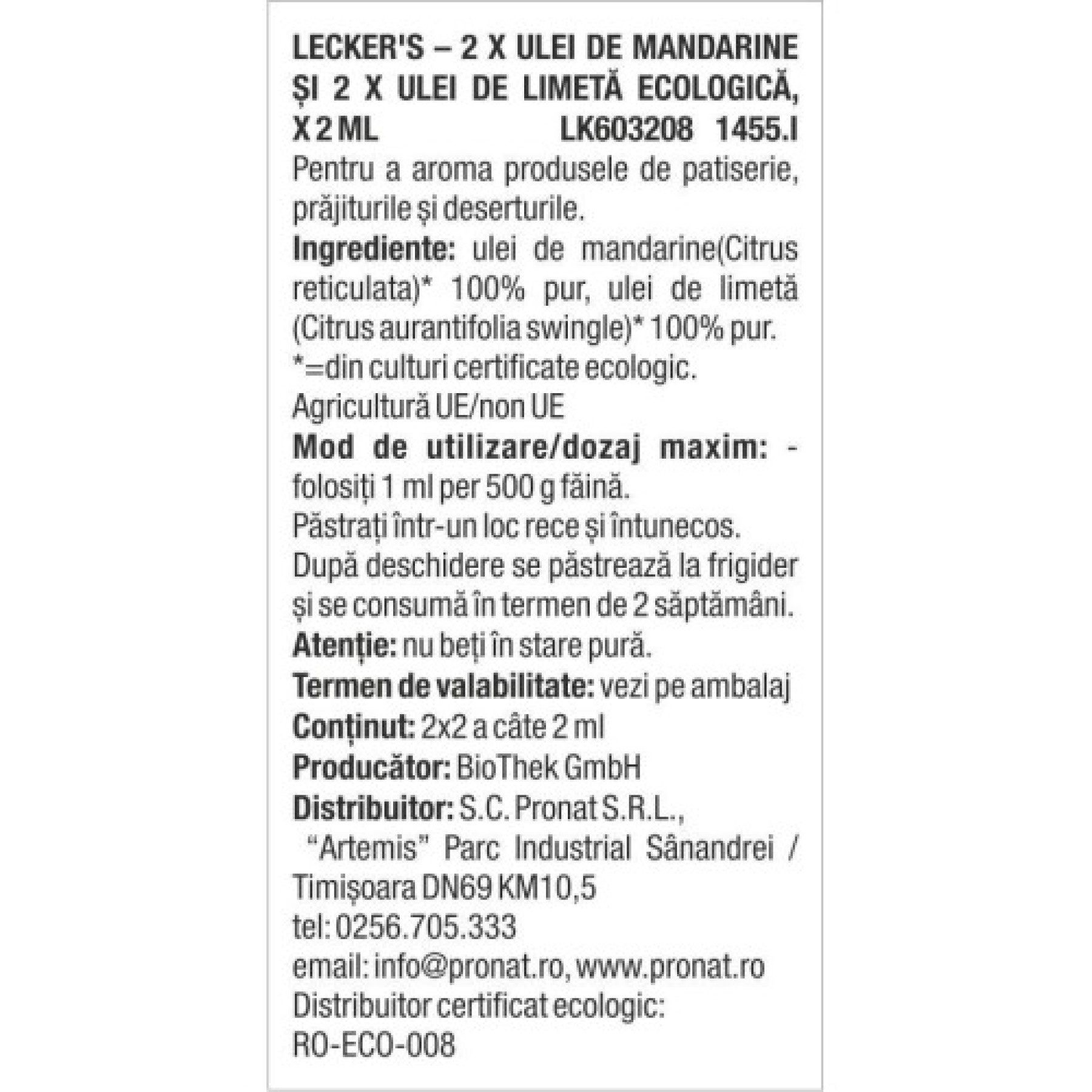 2 x ulei de mandarine bio si 2 x ulei de limeta bio, x 2 ml Lecker\\\'s