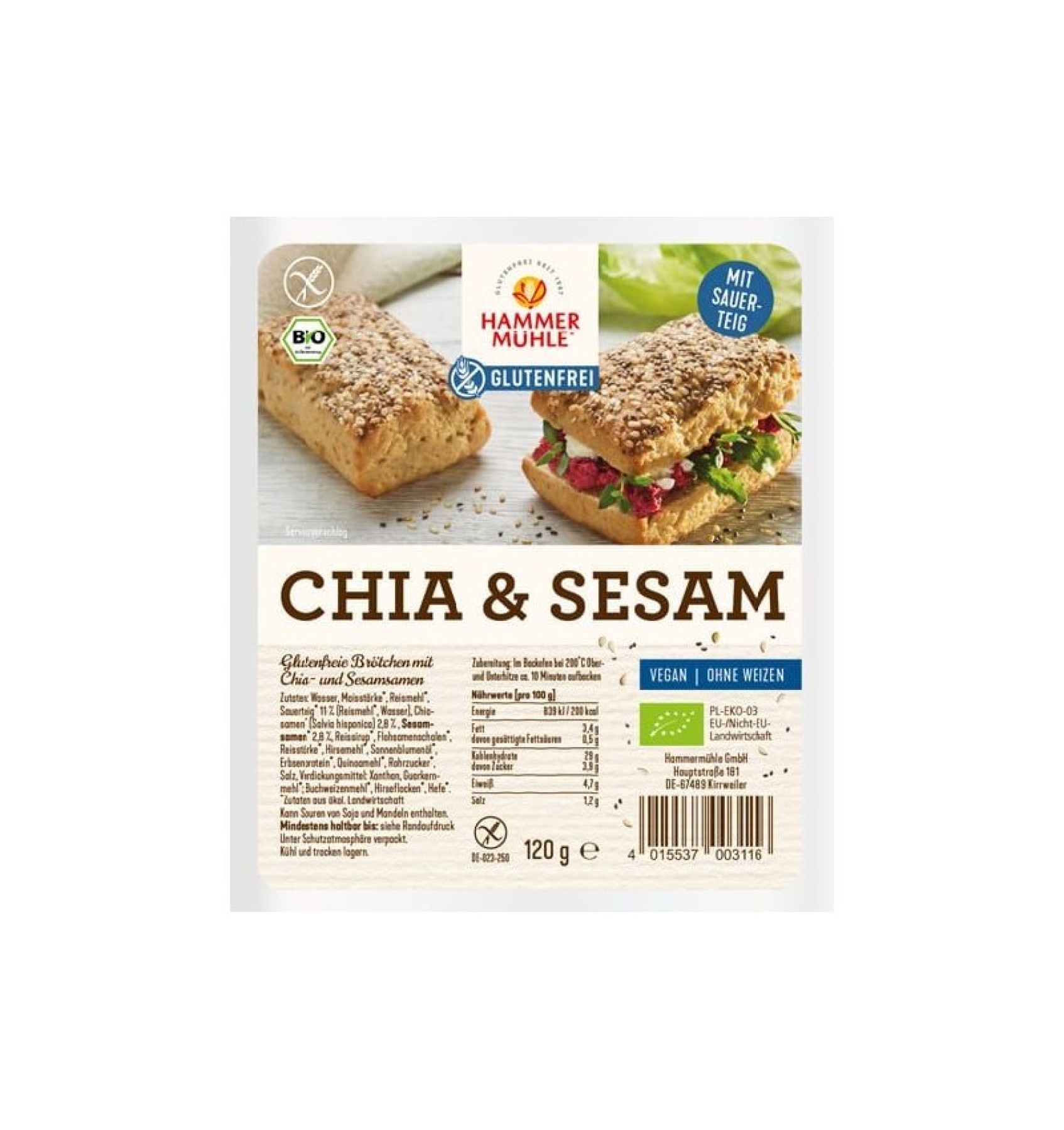 ECO/BIO Paina fara gluten cu maia, chia si susan, 120gr