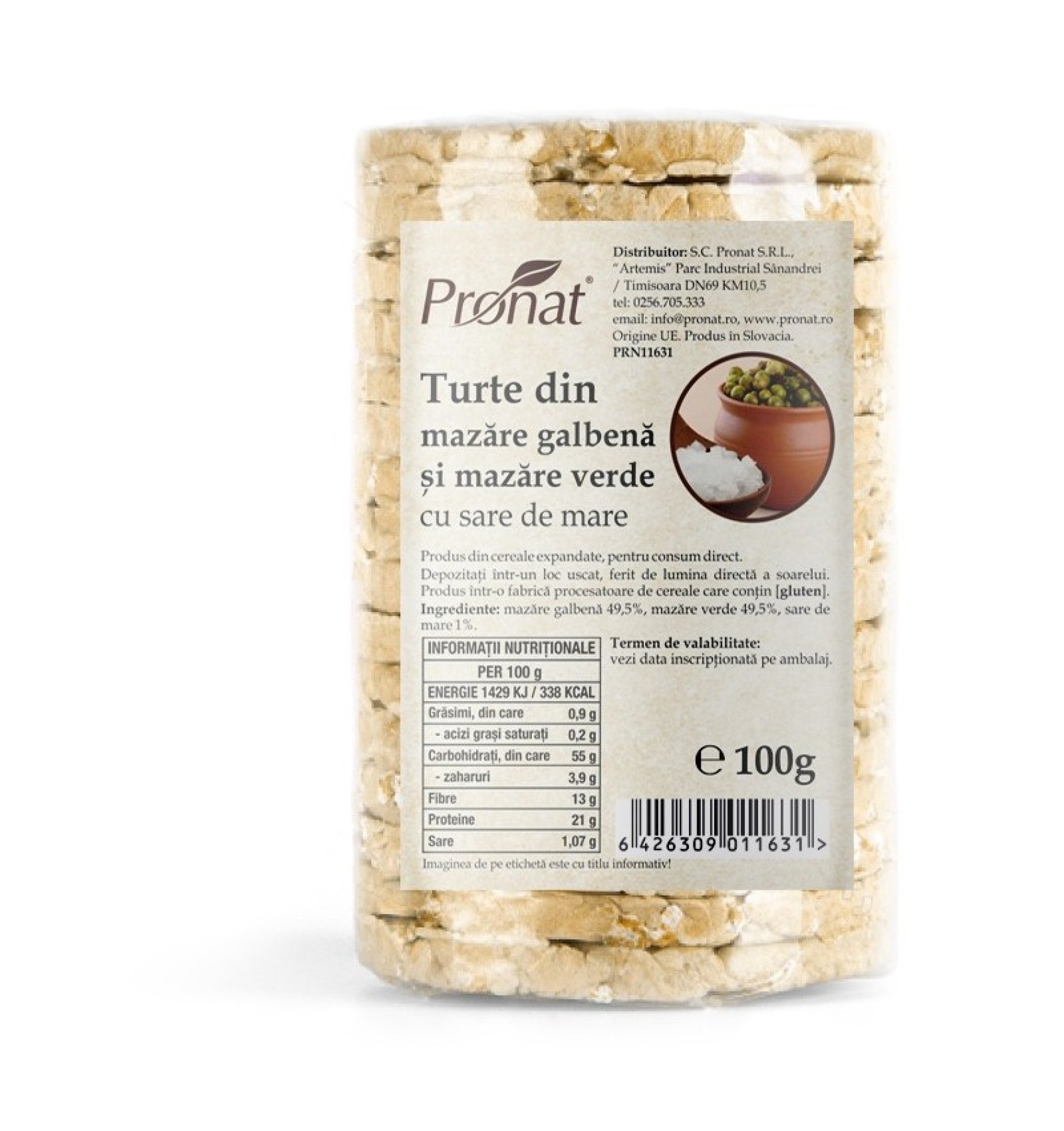 Turte din mazare galbena si mazare verde cu sare de mare, 100 g