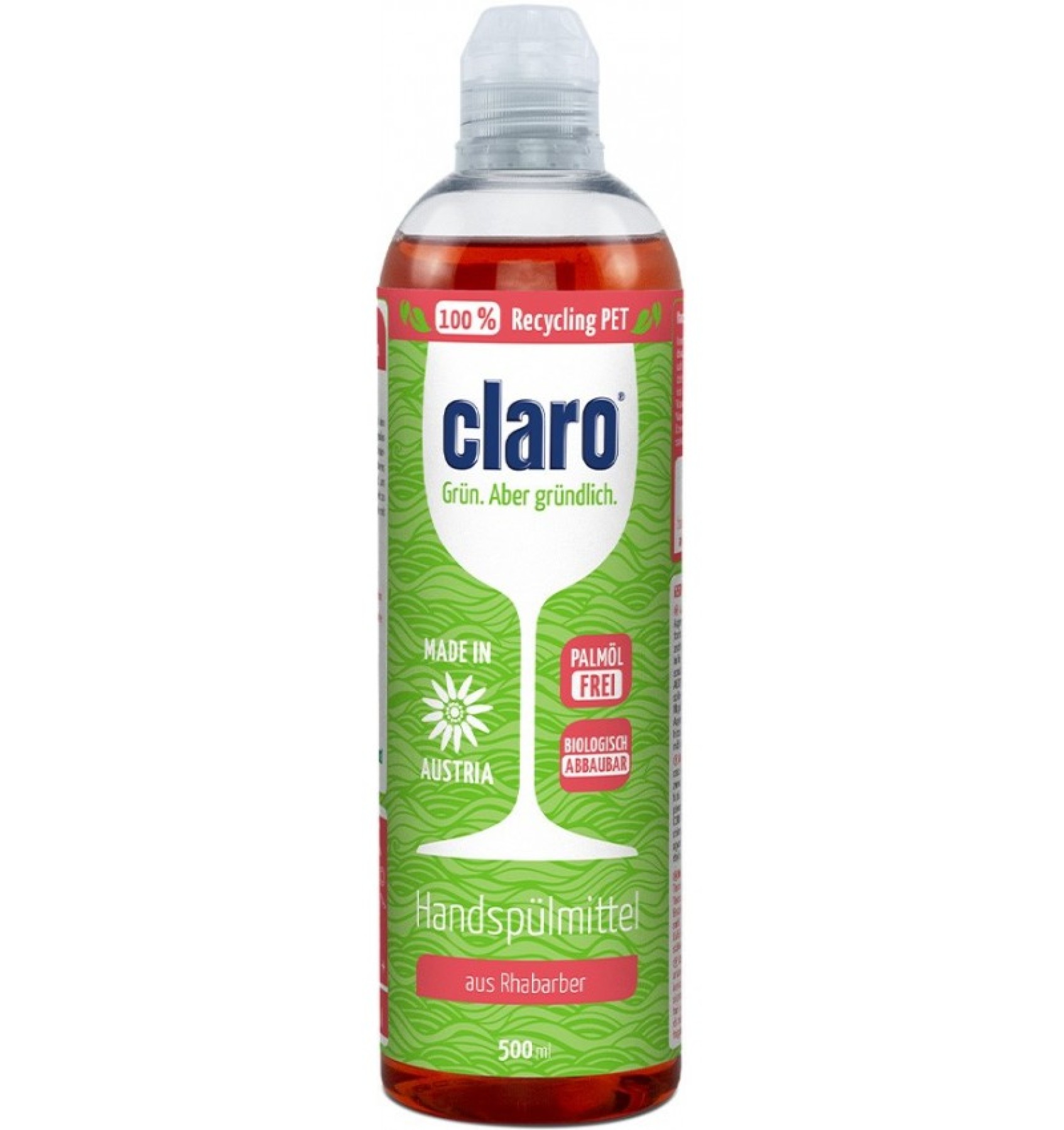 DETERGENT LICHID ECOLOGIC PENTRU SPALAREA MANUALA A VASELOR, CU RUBARBA, 500 ML CLARO