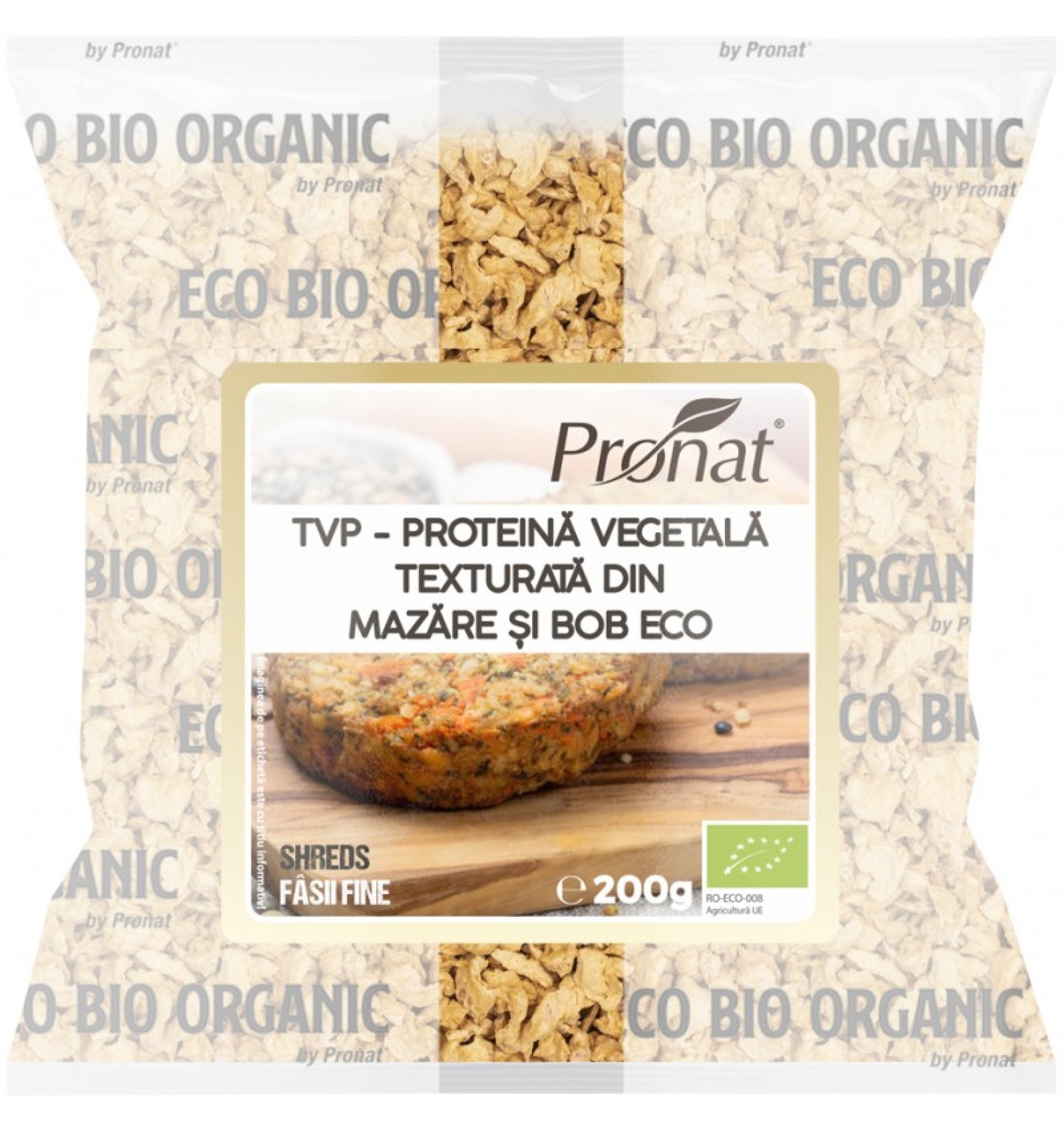 ECO/BIO TVP - Proteina vegetala texturata din mazare si bob, 200 g shreds (fasii fine)