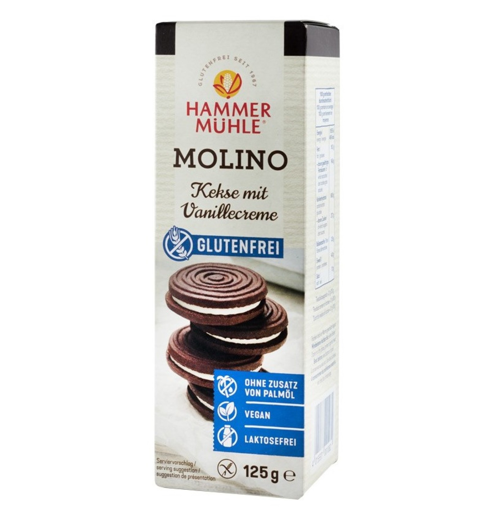 Molino, biscuiti cu crema de vanilie, 125 g HAMMER MUHLE