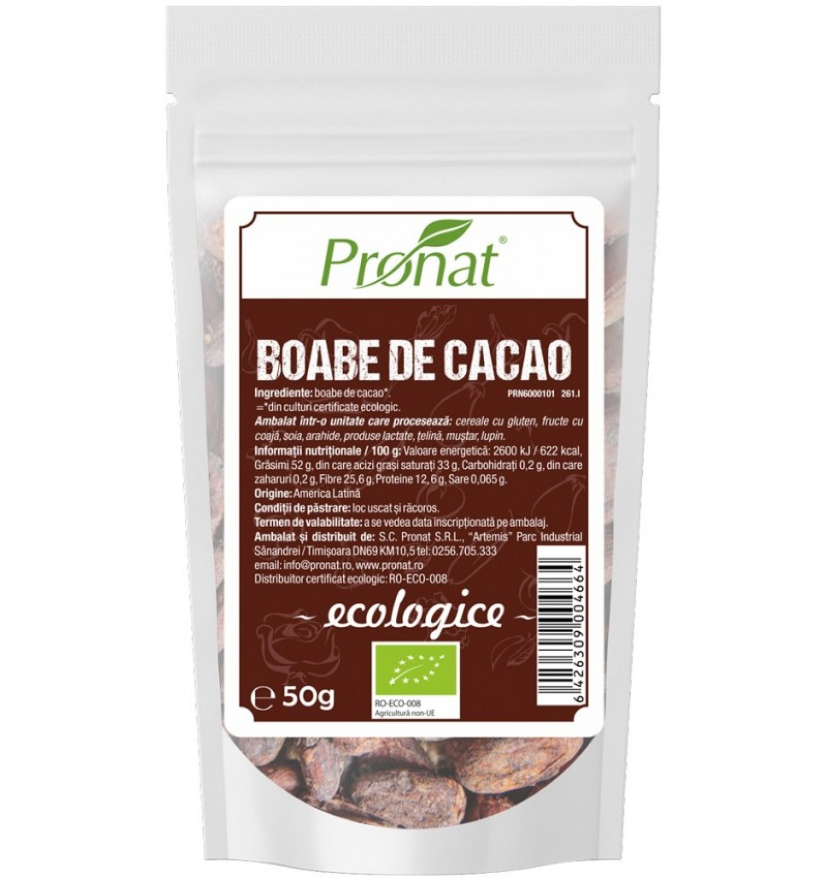 Boabe de cacao raw, bio, 50 g
