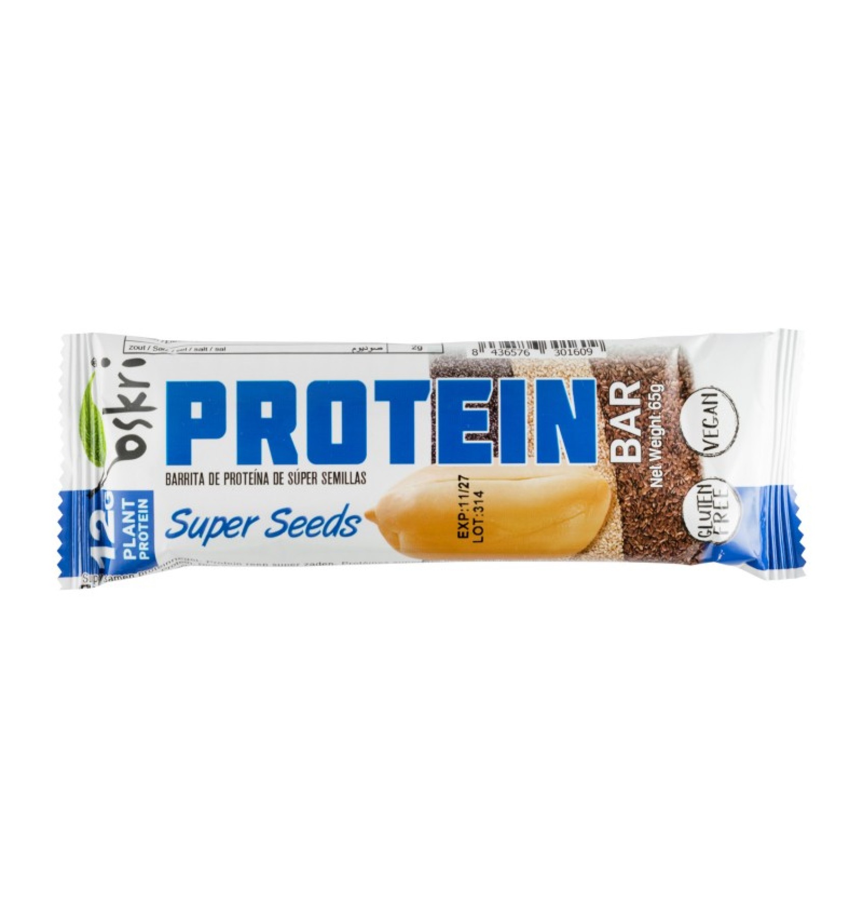 Baton proteic cu arahide si seminte, 65g