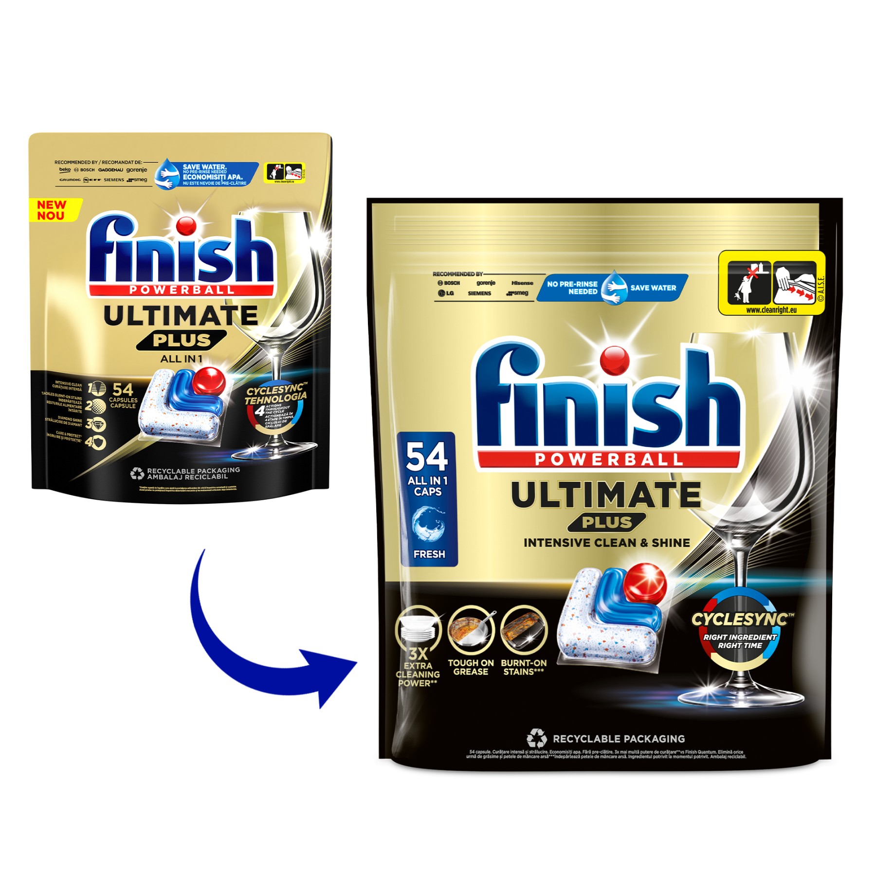 Detergent capsule pentru masina de spalat vase Finish Ultimate Plus, 54 spalari
