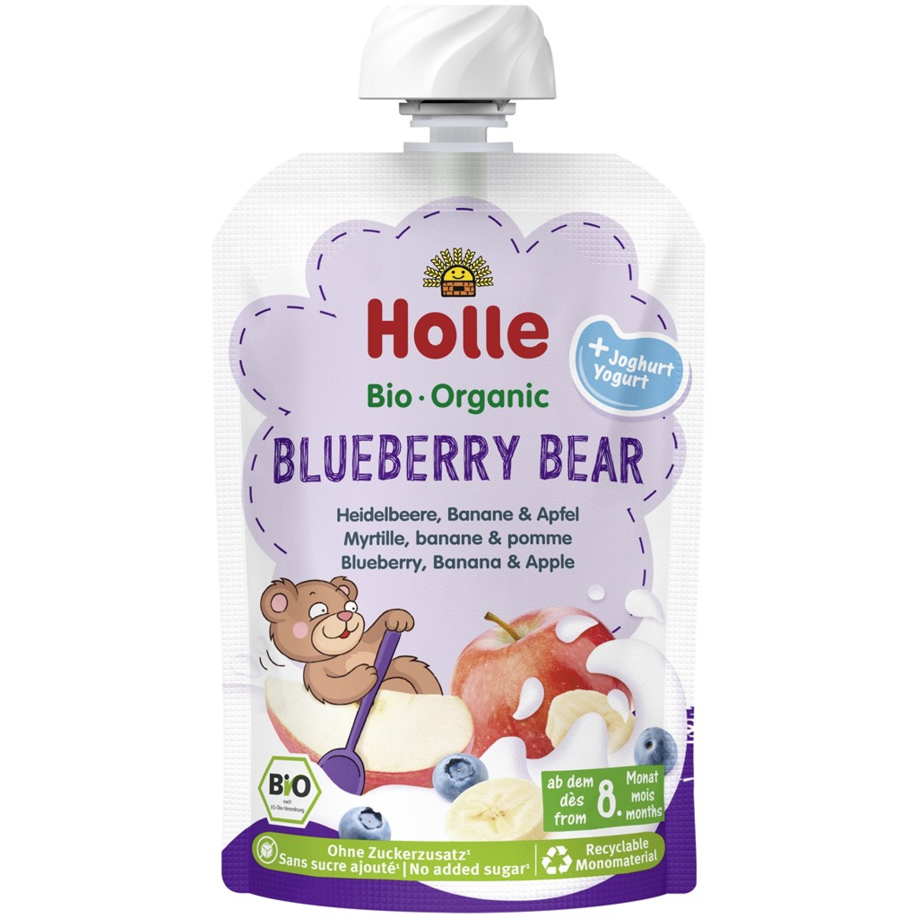 Piure bio de afine mere si banane cu iaurt fara gluten pentru copii 8luni - 100 g