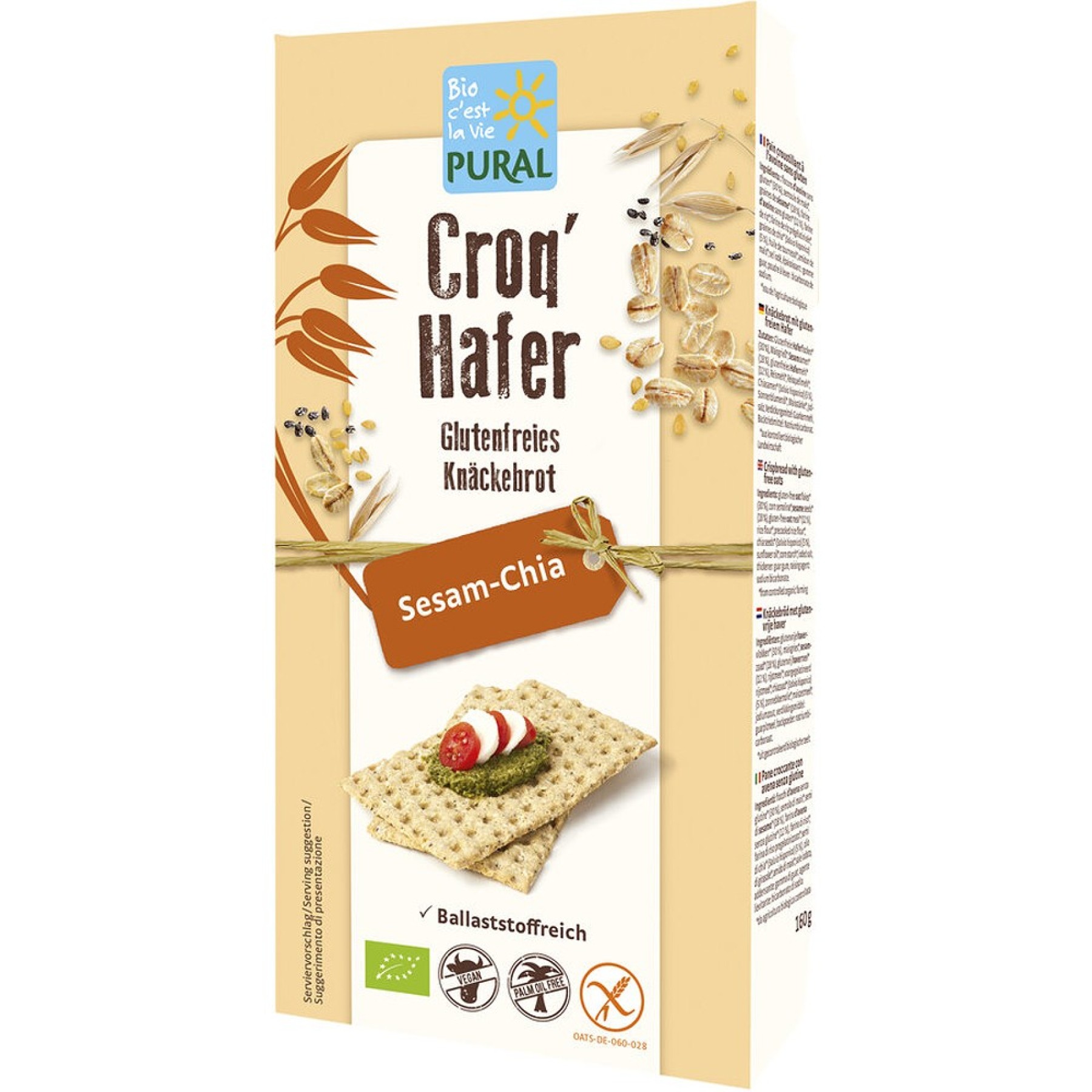 Crackers bio din ovaz cu susan si chia fara gluten - 160 g