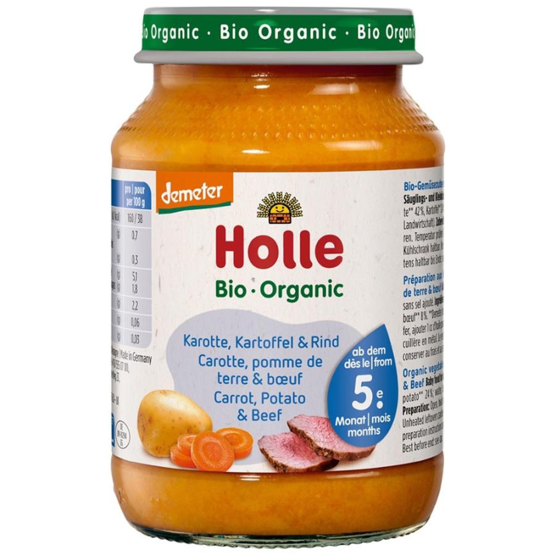 Piure bio de morcovi cartofi si carne de vita fara gluten pentru copii 5 luni - 190 g