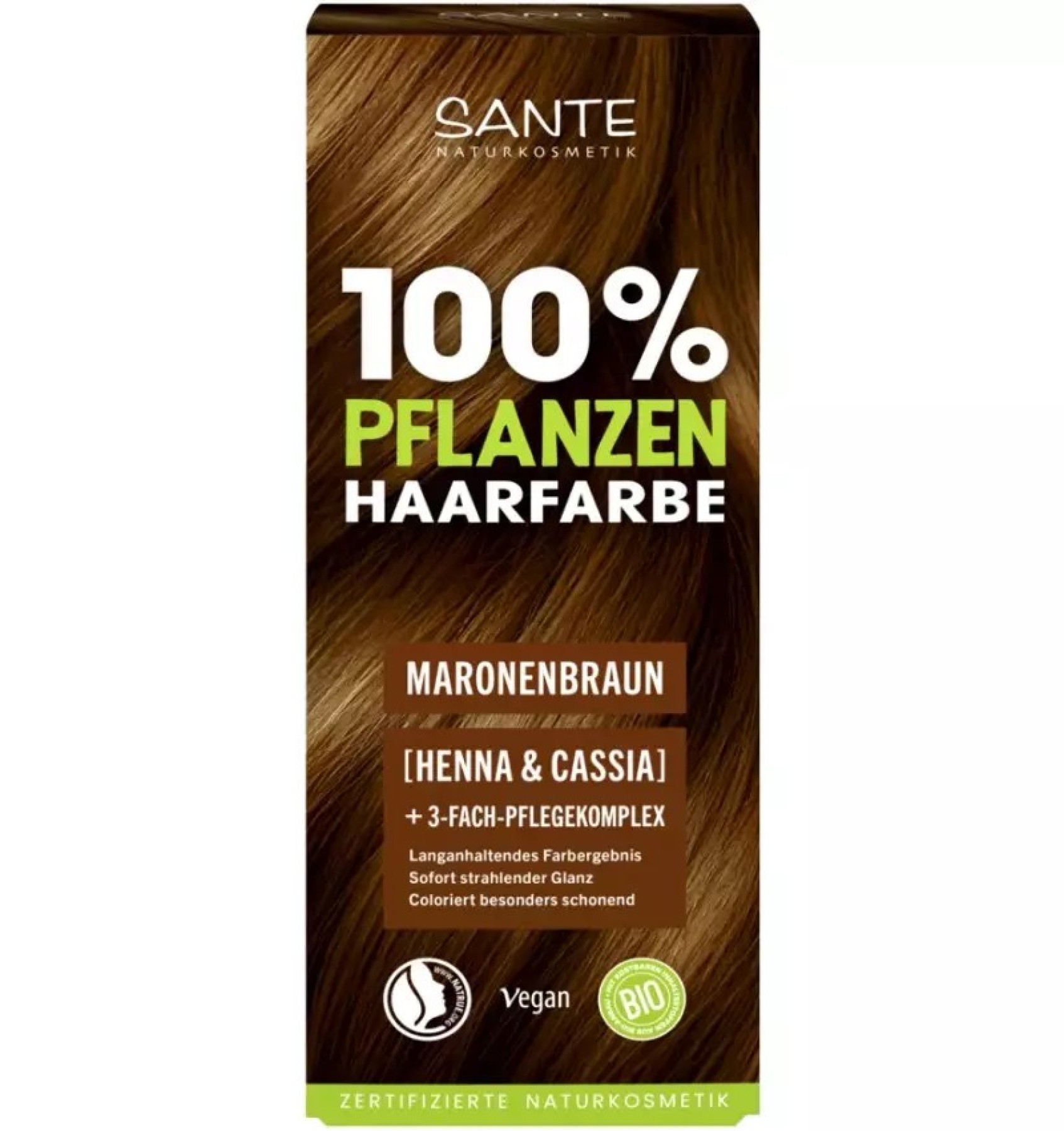 Vopsea bio pentru par, pe baza de plante, castaniu-maroniu, 100g Sante