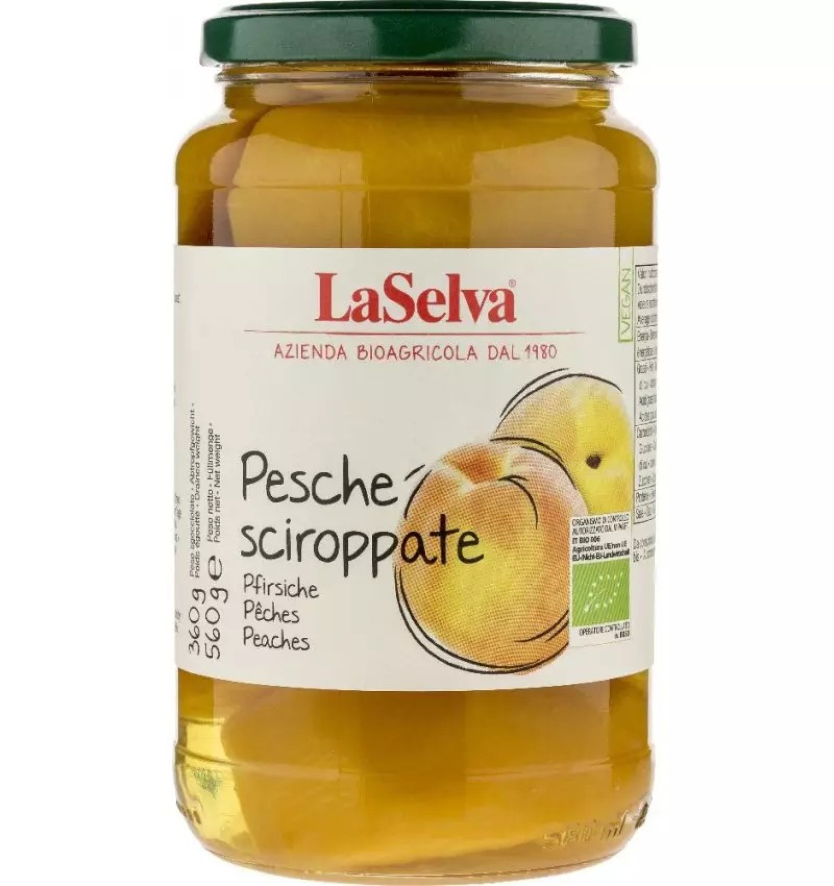 Compot de piersici bio si fairtrade, 560g LaSelva