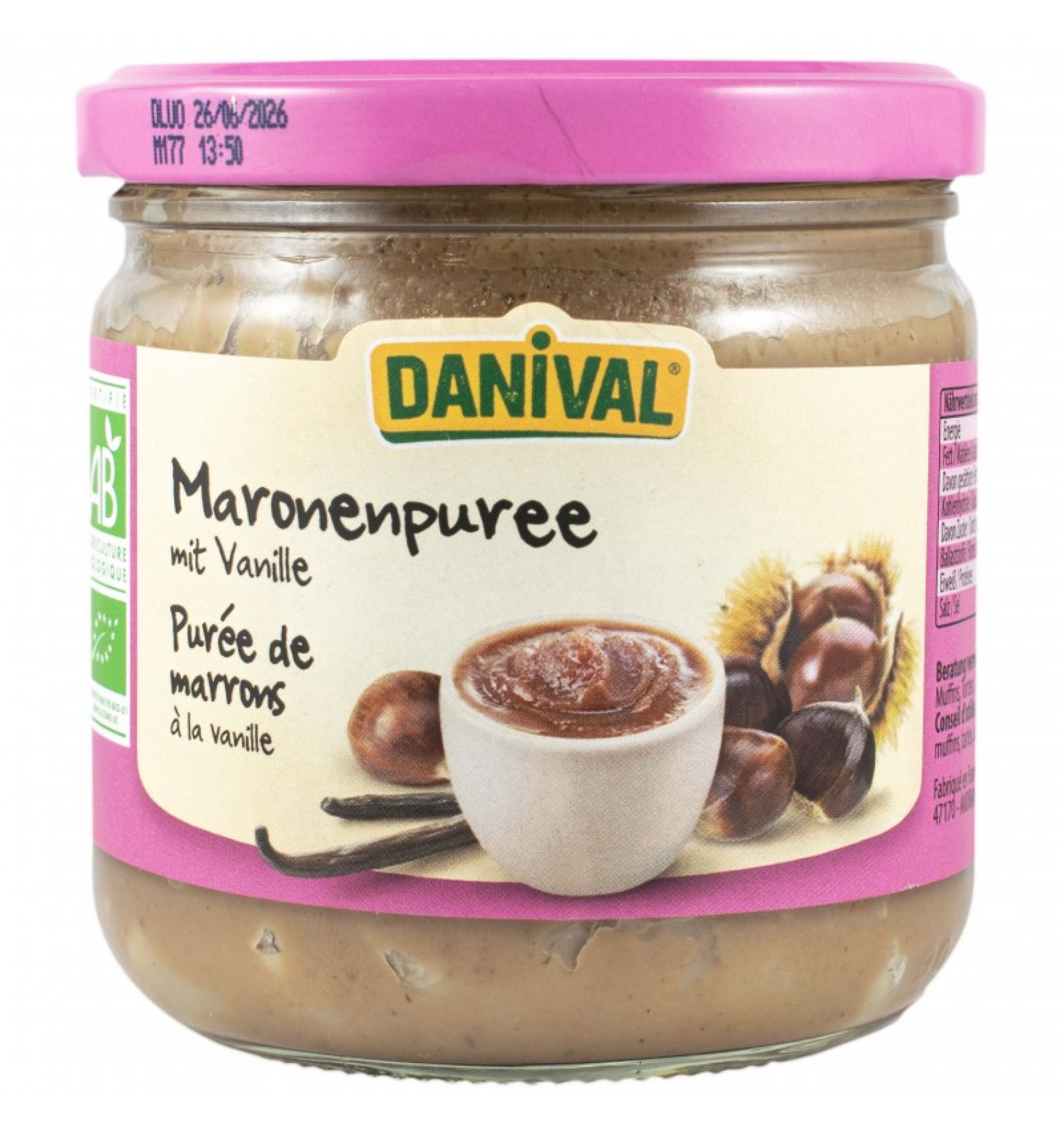 Crema bio de castane cu vanilie, 380 g Danival