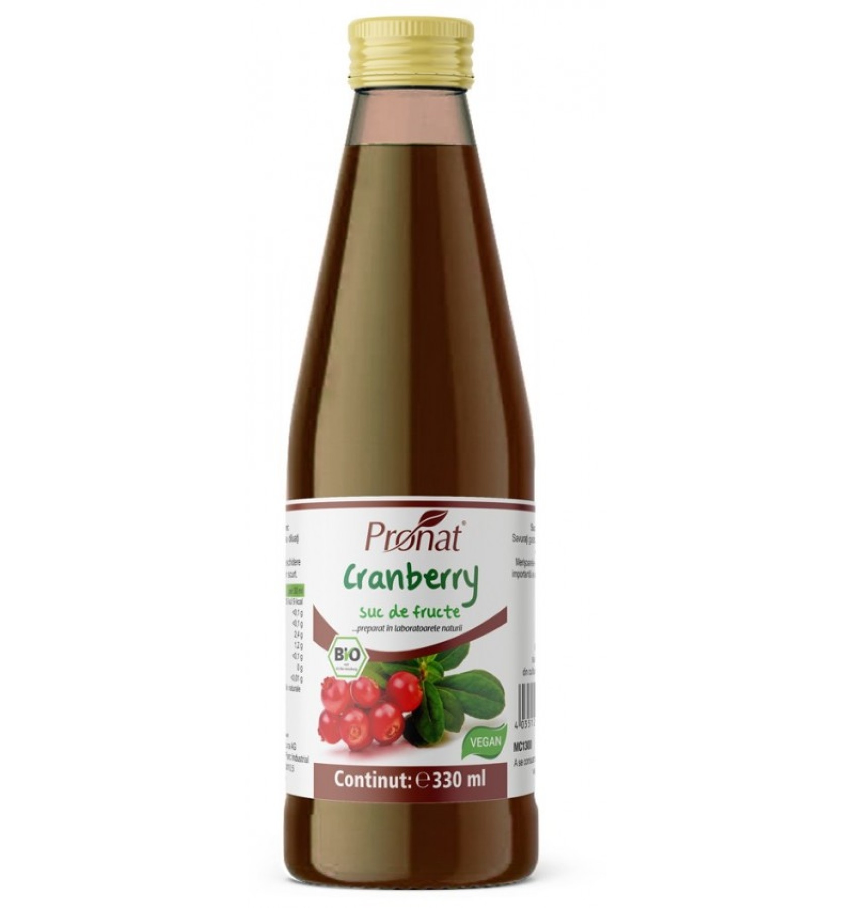 Suc de merisoare ( afine rosii ),100%, bio, 330 ml Medicura