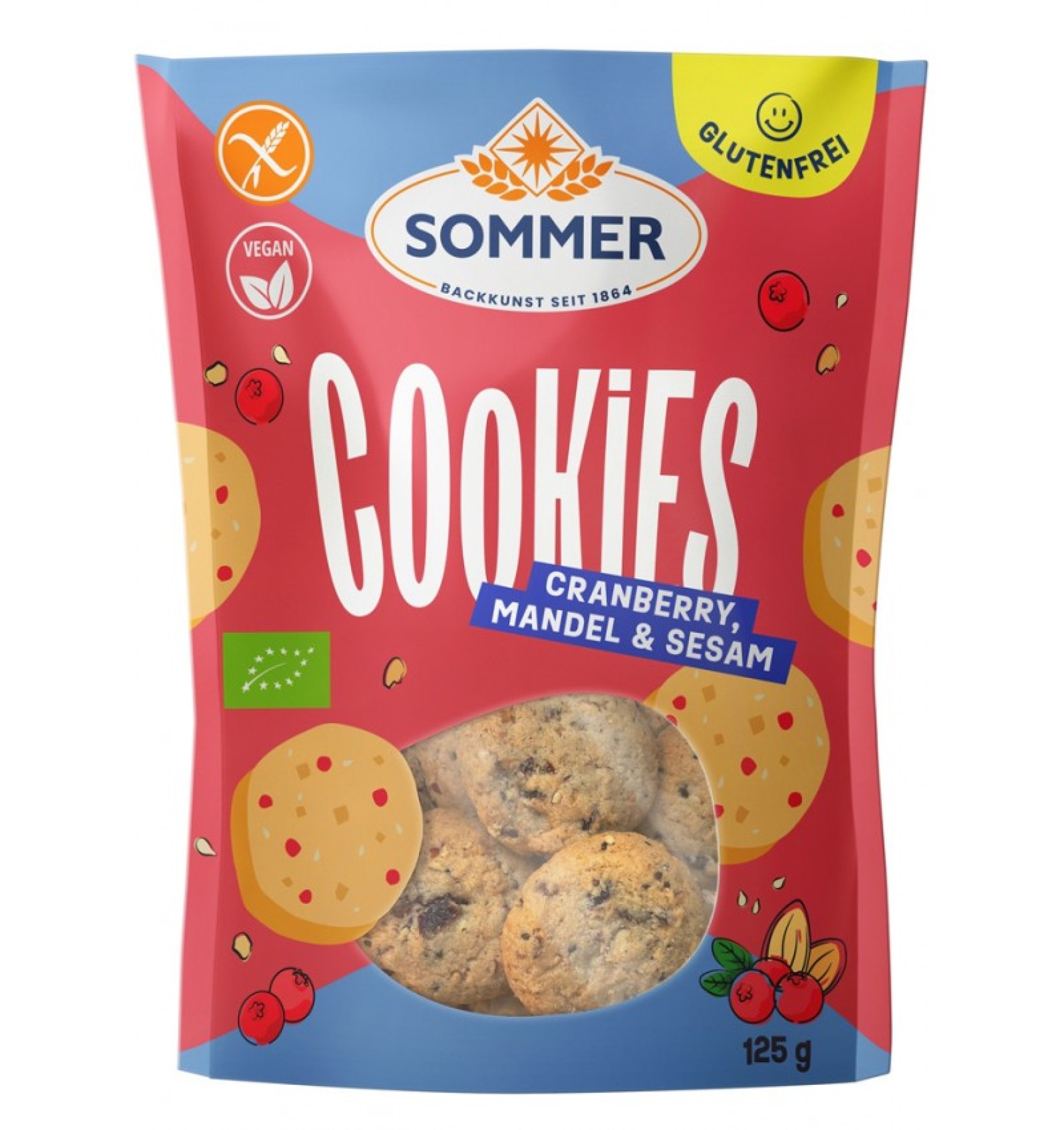 Biscuiti BIO fara gluten cu merisor, migdale, susan si chia, 125 g SOMMER